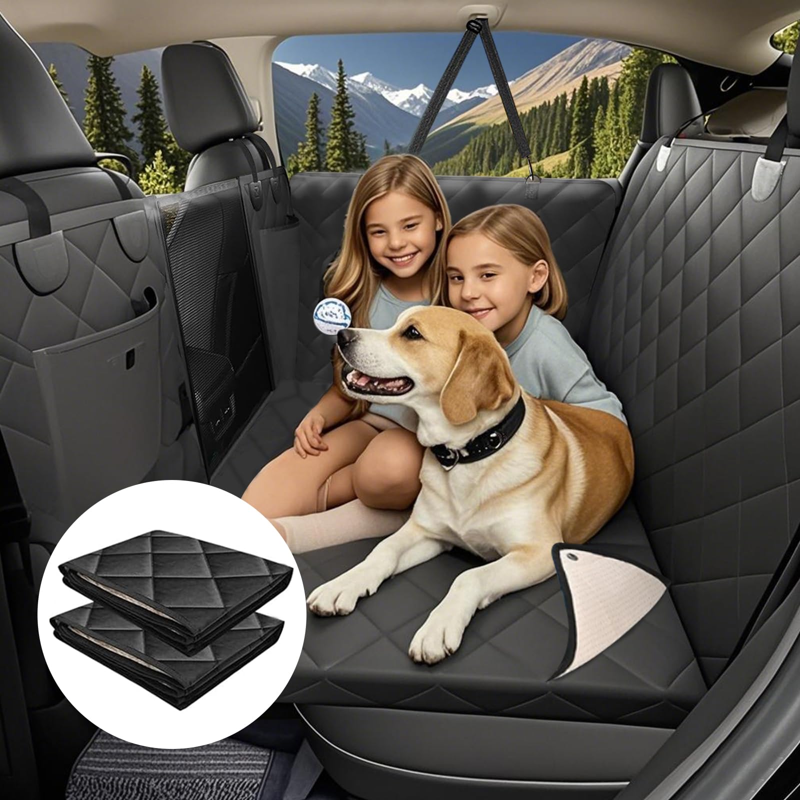 Isagapoy Back Seat Extender For Dogs - Hard Bottom Pet Car Seat Cover (Holds 400Lbs) With Removable Soft Blankets & Travel Porta