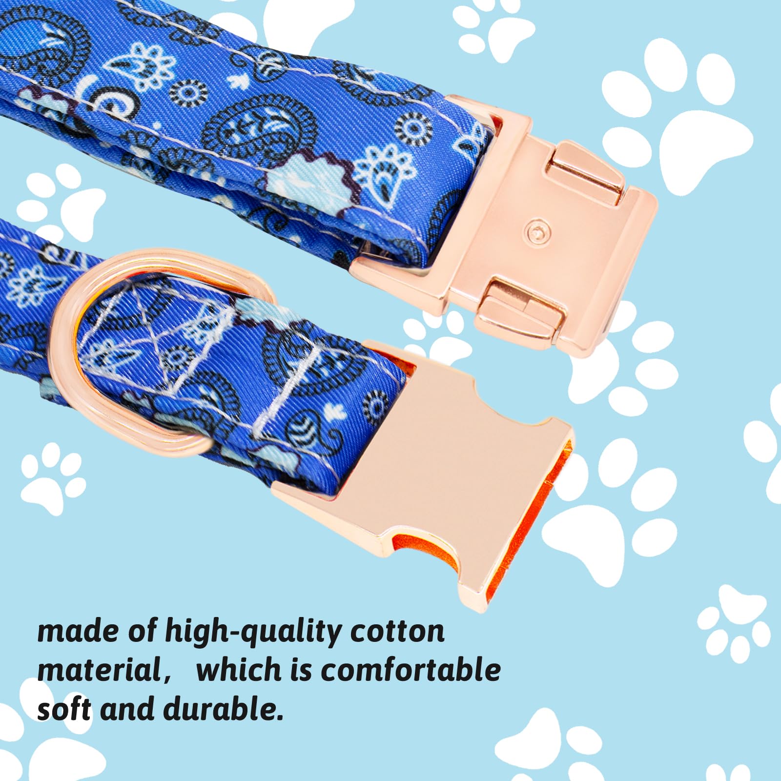 HSIGIO Dog Collar and Leash Set Girls Adjustable Puppy Collars with Floral Bow Tie for Small Medium Large Female Dogs, BluePaisl