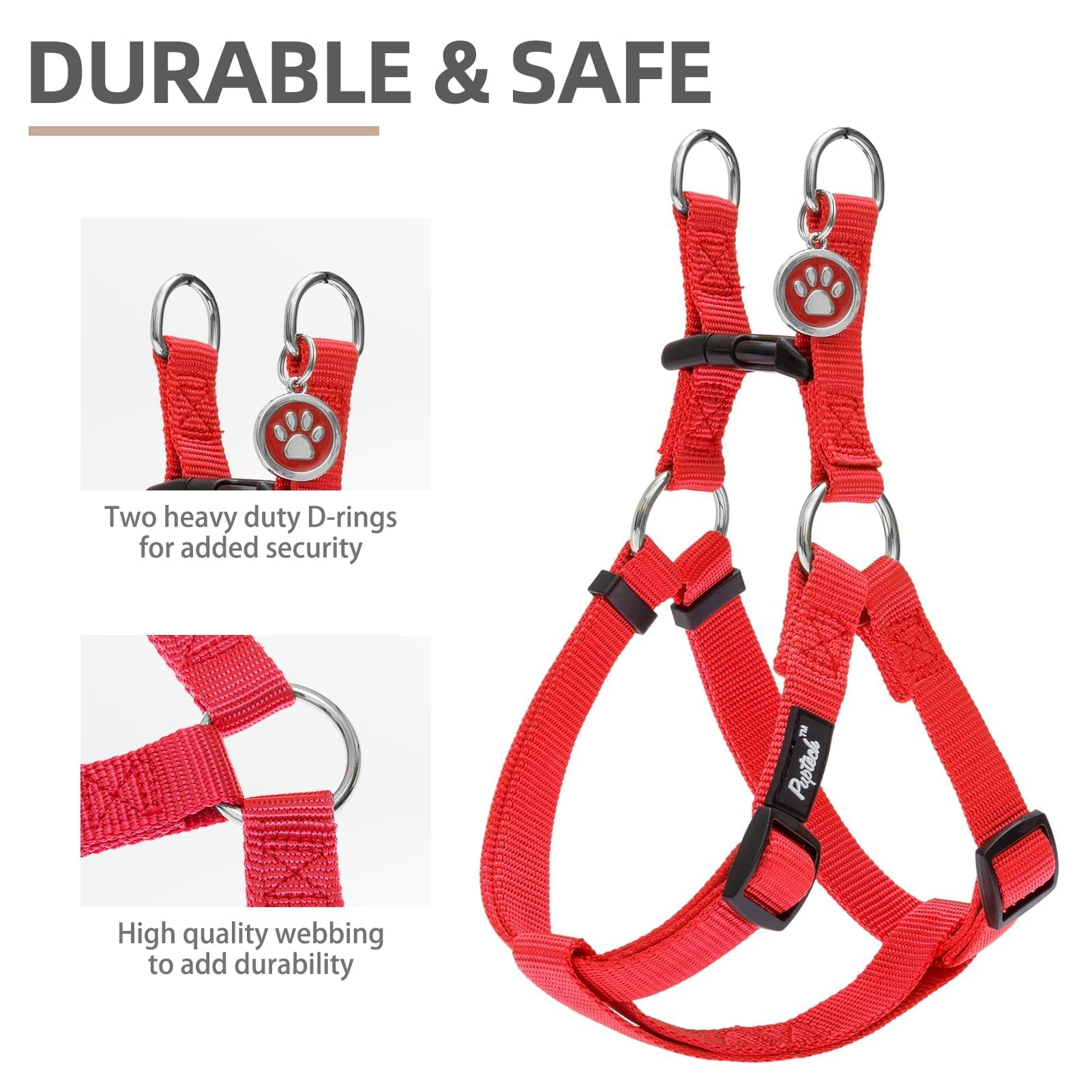 Pupteck No Pull Dog Harness Soft Adjustable Basic Nylon Step In Puppy Vest Outdoor Walking With Id Tag Red