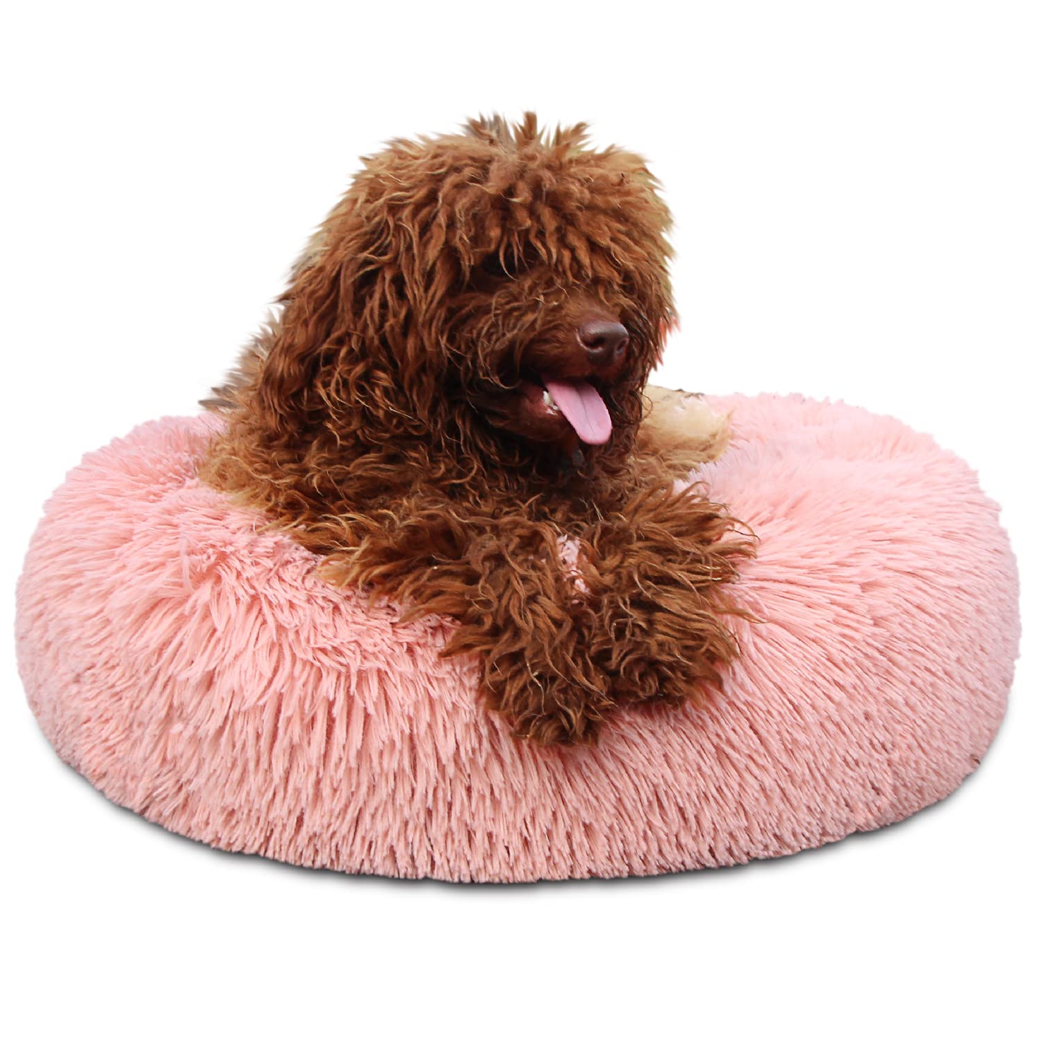 Pink Dog Bed For Small Dogs Machine Washable, Calming Bed For Puppy With Anxiety,19 Inch Round Donut Cute Soft Plush Cuddler Gir