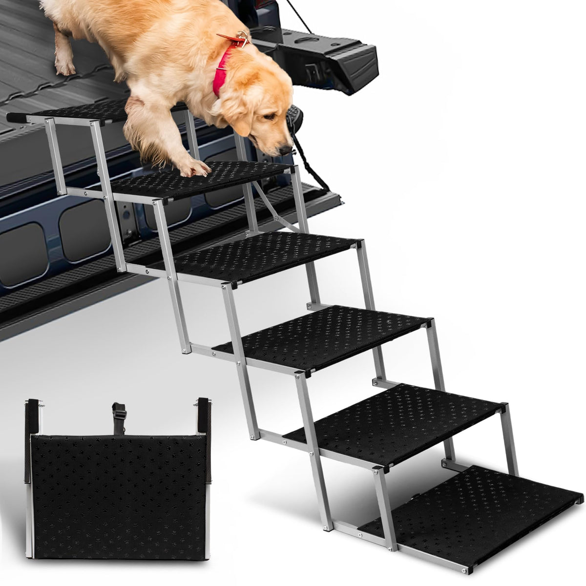 Niubya Dog Ramps for Cars, Portable Folding Dog Stairs for Cars, SUV, Trucks, Lightweight Pet Ramp for Large Dogs with Non-Slip 