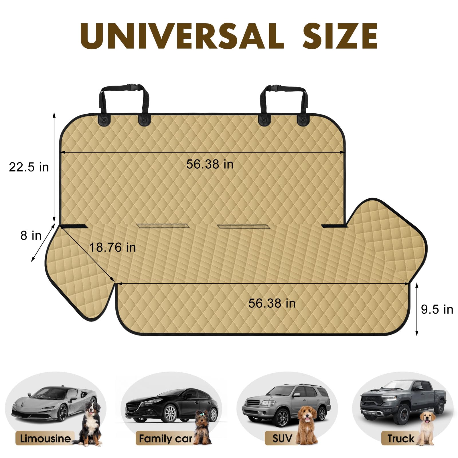 NECKORY Backseat Cover for Dogs, Waterproof and Non-Slip Pet Bench Seat Covers, Car Seat Protector for Back Seat, Universal Size