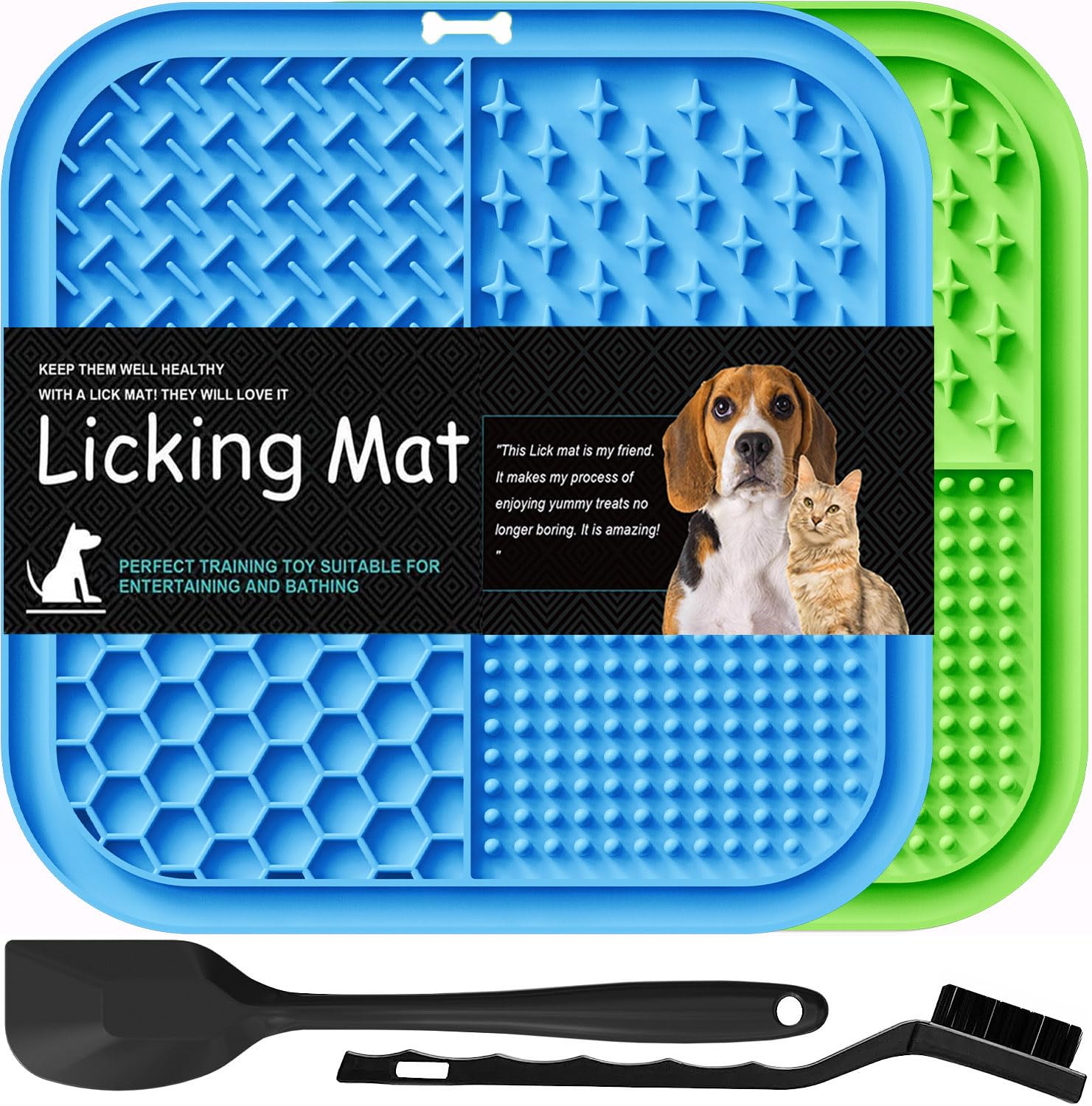 Lesipee Licking Mat For Dogs & Cats 2 Pack, Slow Feeder Lick Pat, Anxiety Relief Dog Toys Feeding Mat For Butter Yogurt Peanut, 
