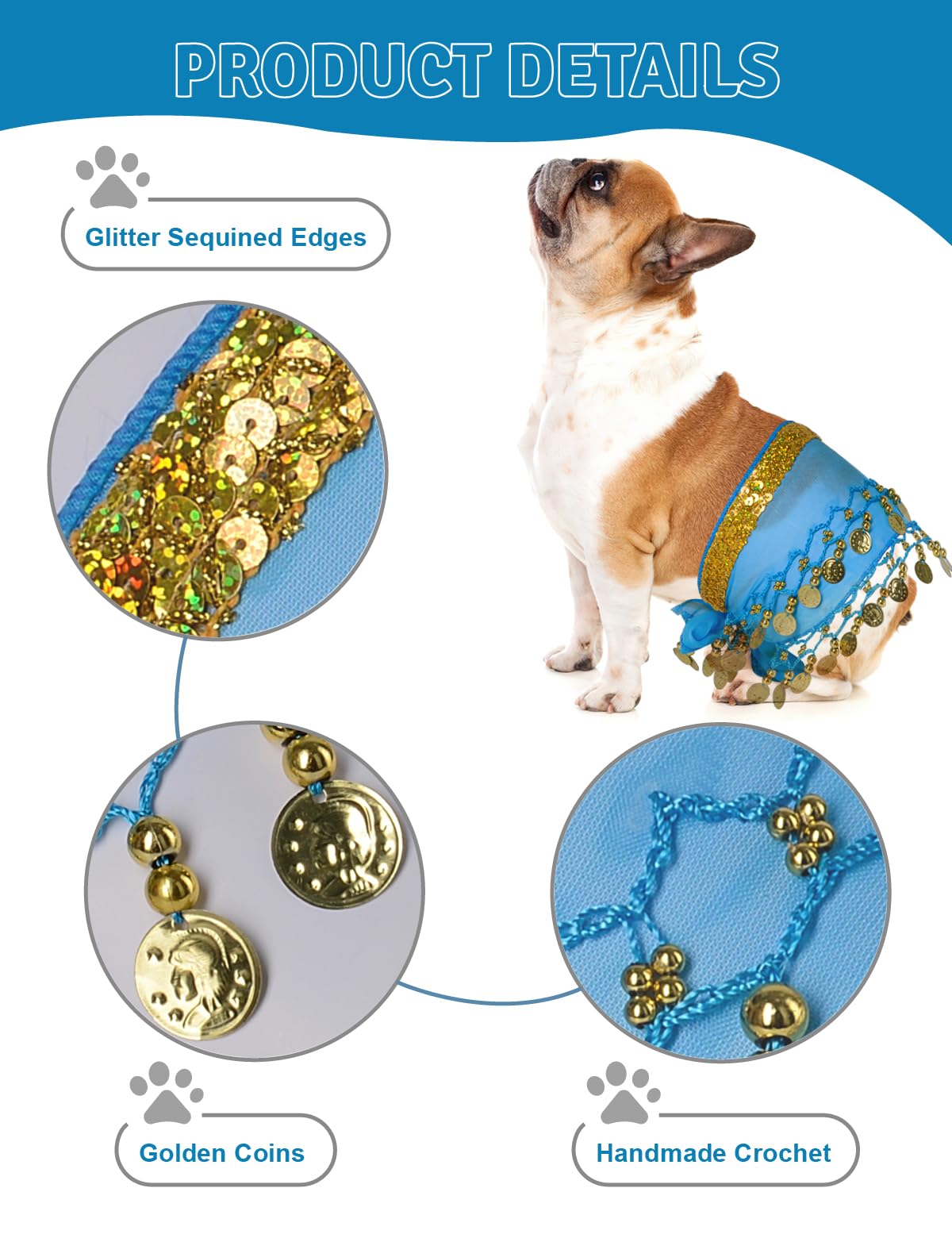 Dog Belly Dancer Costume - Puppy Outfit With Sequin Waist Chain & Hip-Shaking Skirt - Ideal For Corgi And Puppy Birthday Parties