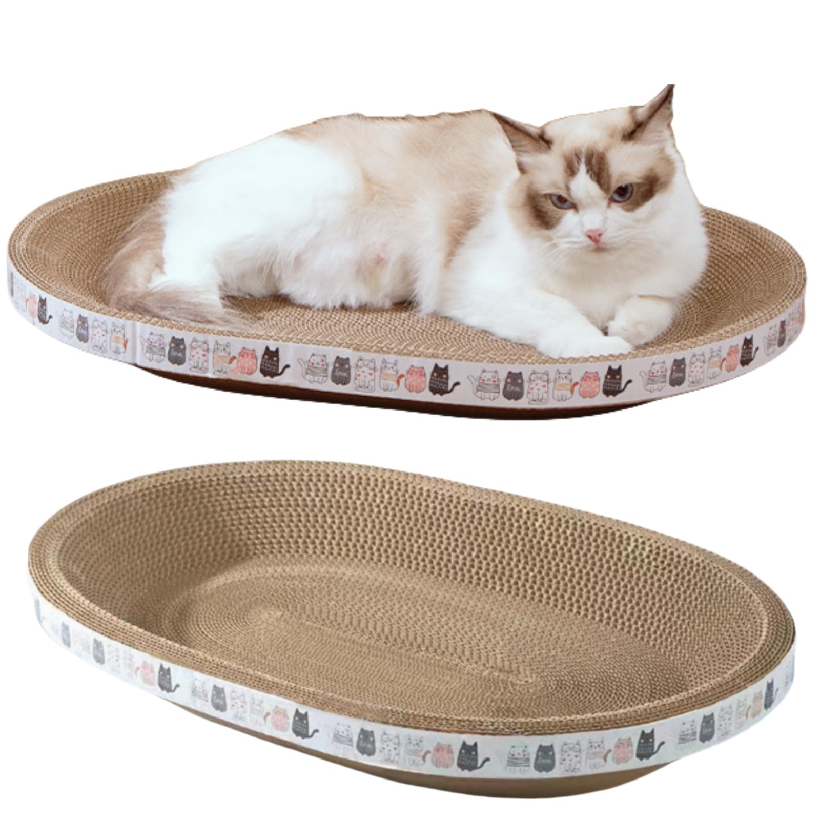 Spindro 2 Pack Large Cat Scratcher Cardboard, Oval Indoor Cat Scratcher Bed Scratcher Pad Board Lounge Couch Cats Bowl Shaped Ca