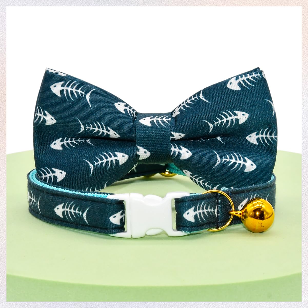 Fish Bone Cat Collar Bow Tie, Breakaway Safety Collar, Wedding/Birthday Cat Accessories, Adjustable Bowtie, Removable Jingle Bel