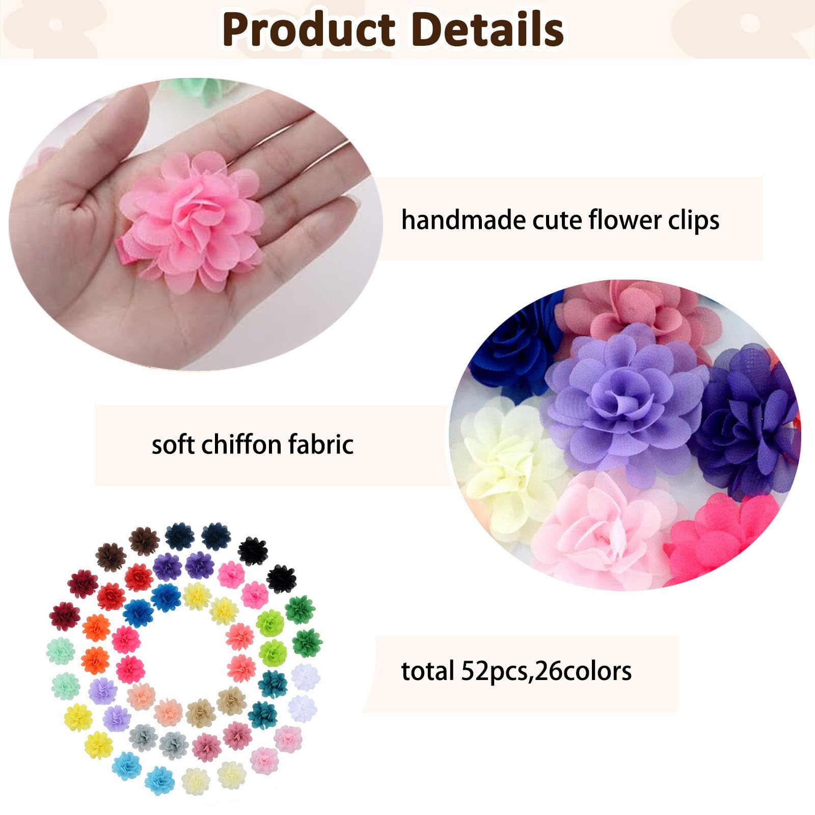 NUOSYI 52PCS Flower Bows Alligator Hair Clips for Cat Dogs Puppy Birds Ducks Horse Chicken Pets Barrettes Outdoor Party Birthday