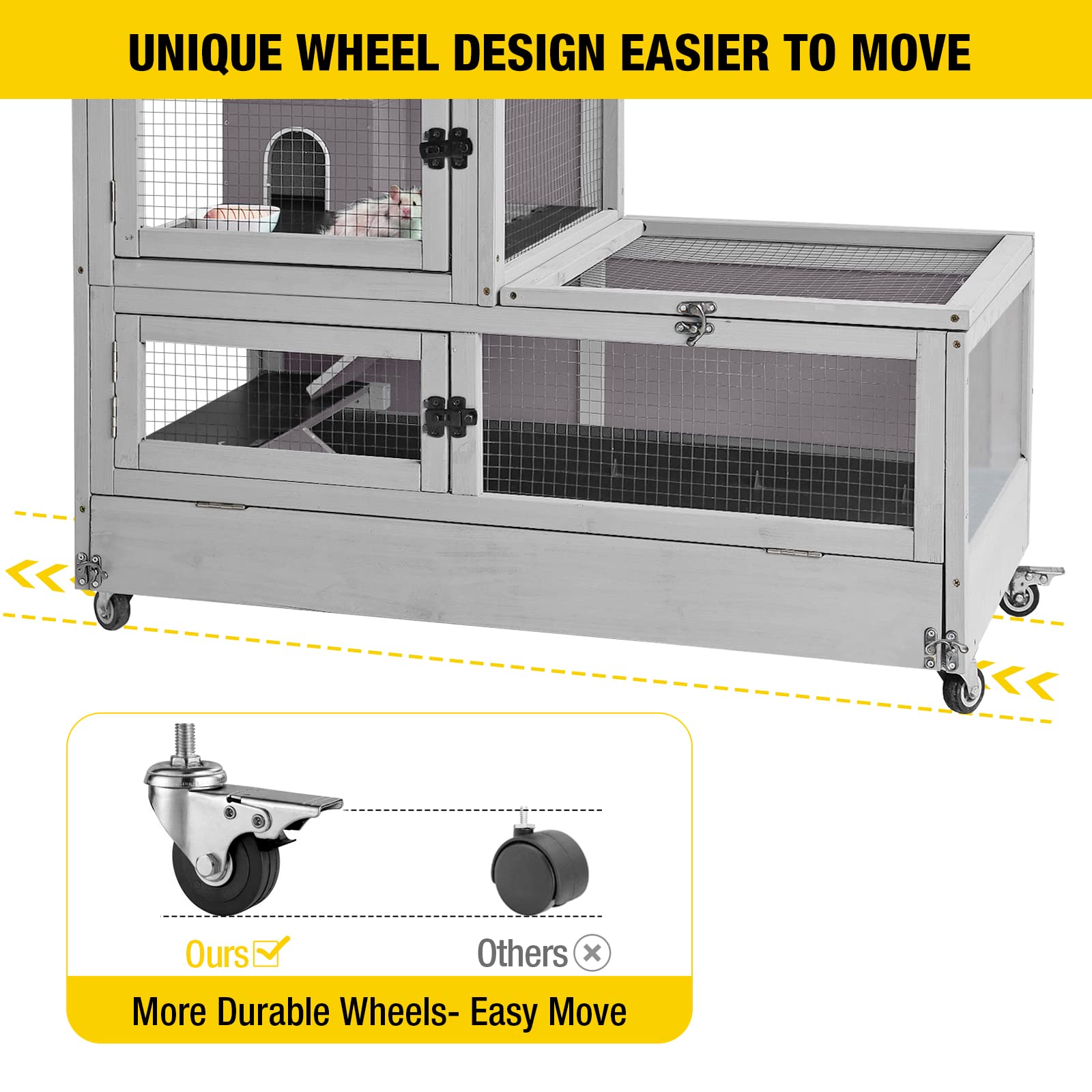 Aivituvin Guinea Pig Cage 2 Levels Wooden Rabbit Hutch With 2.36   Deeper Anti-Chewing Pull Out Tray Rat Cage With Hideout,Alumi