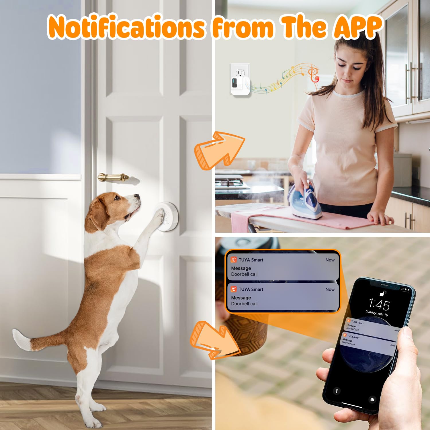 Chunhee Smart Dog Door Bell For Potty Training Wifi Doggie Doorbell -Train Your Dogs Go Outside Dog Bells And Waterproof Touch B