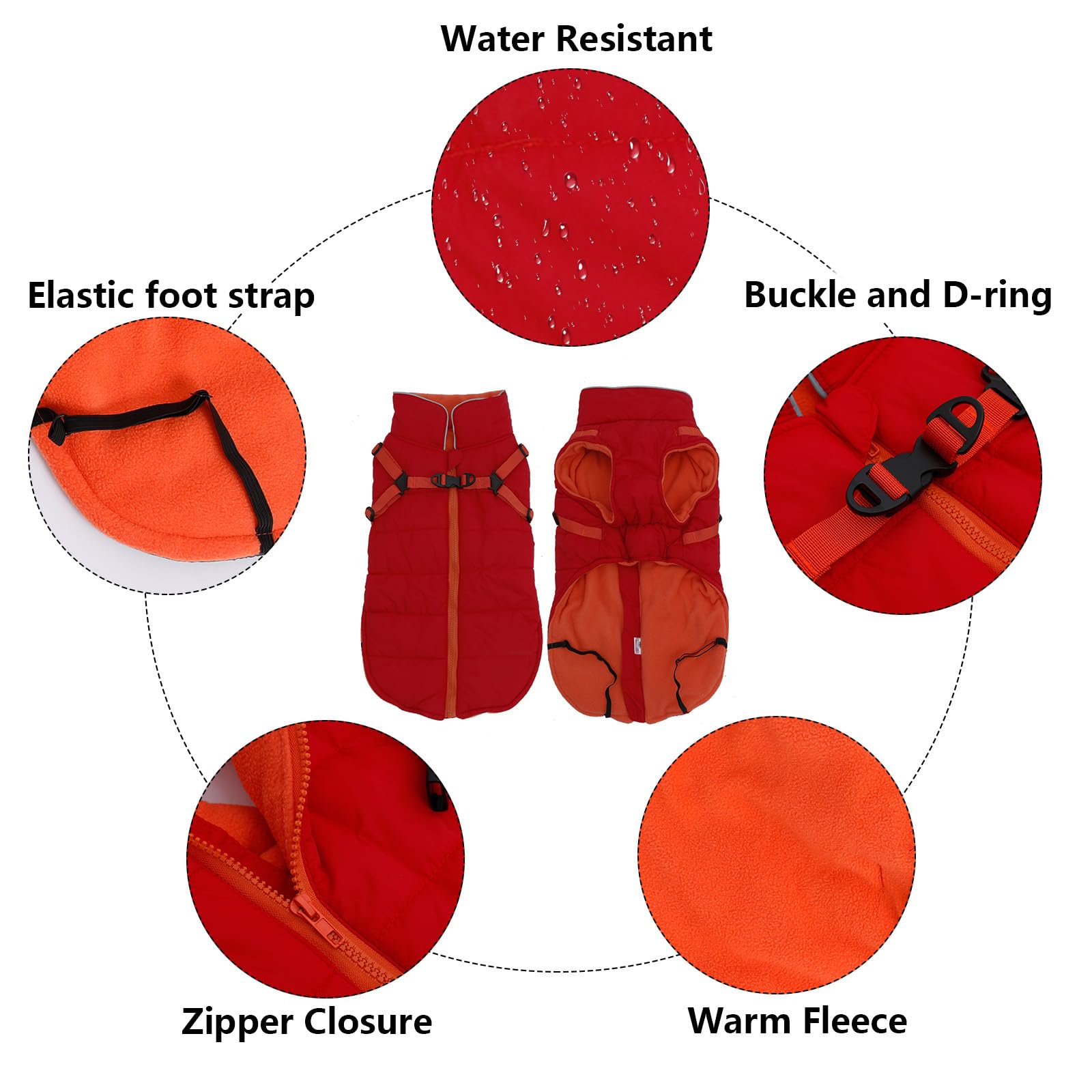 Geyecete Winter Warm Coat Waterproof Dog Winter Jacket With Harness Traction Belt,Windproof Pet Outdoor Jacket Dog Autumn- Can Be Personalized-Red-L
