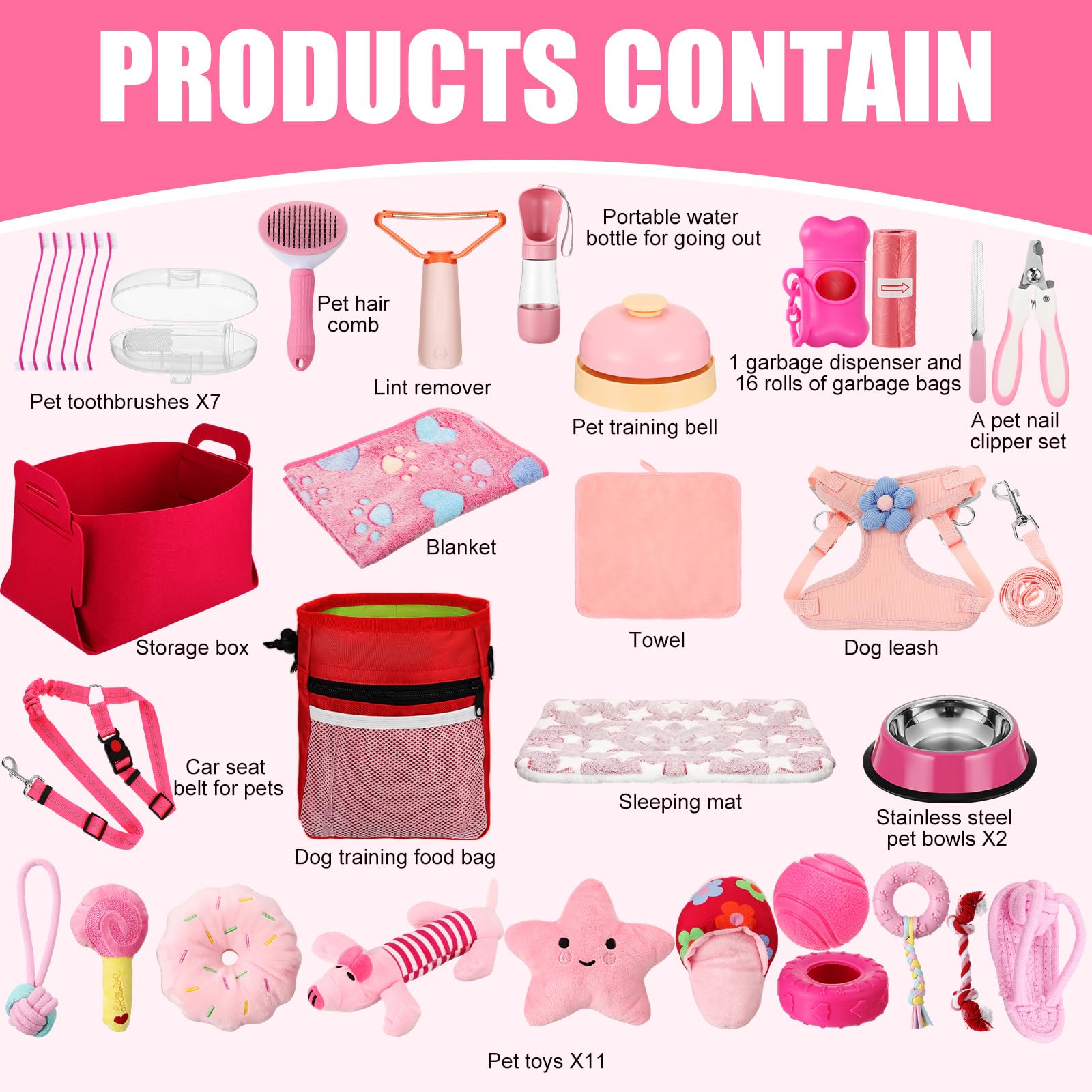 Abbylike 50 Pcs Puppy Starter Kit For Small Dogs Essentials Includes Leash, Bowls, Teeth Brushes, Water Bottle, And More Puppy A