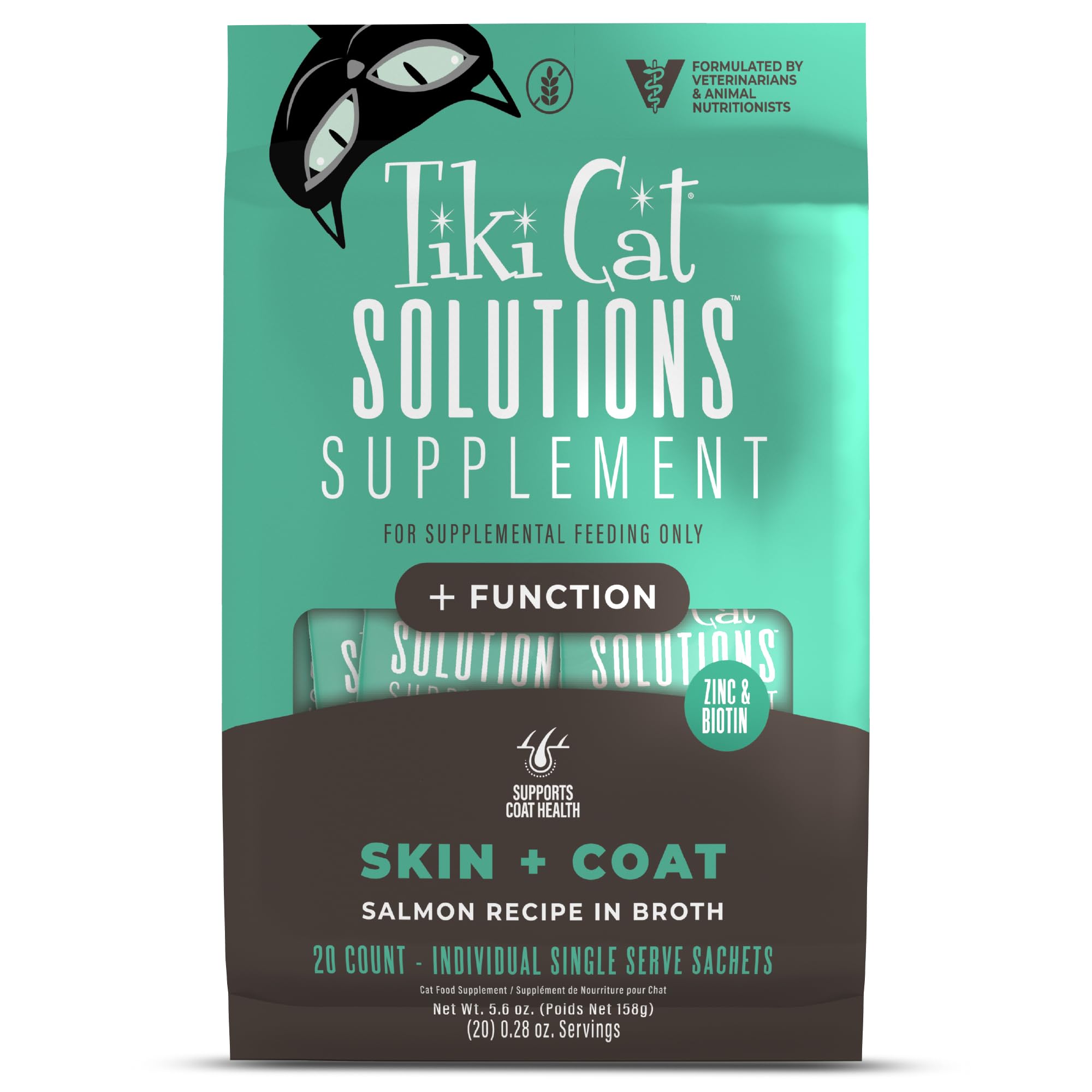 Tiki Cat Solutions Supplements Skin & Coat Mousse, Salmon in Broth, Formulated with Omega Fatty Acids, Functional Cat Food Suppl
