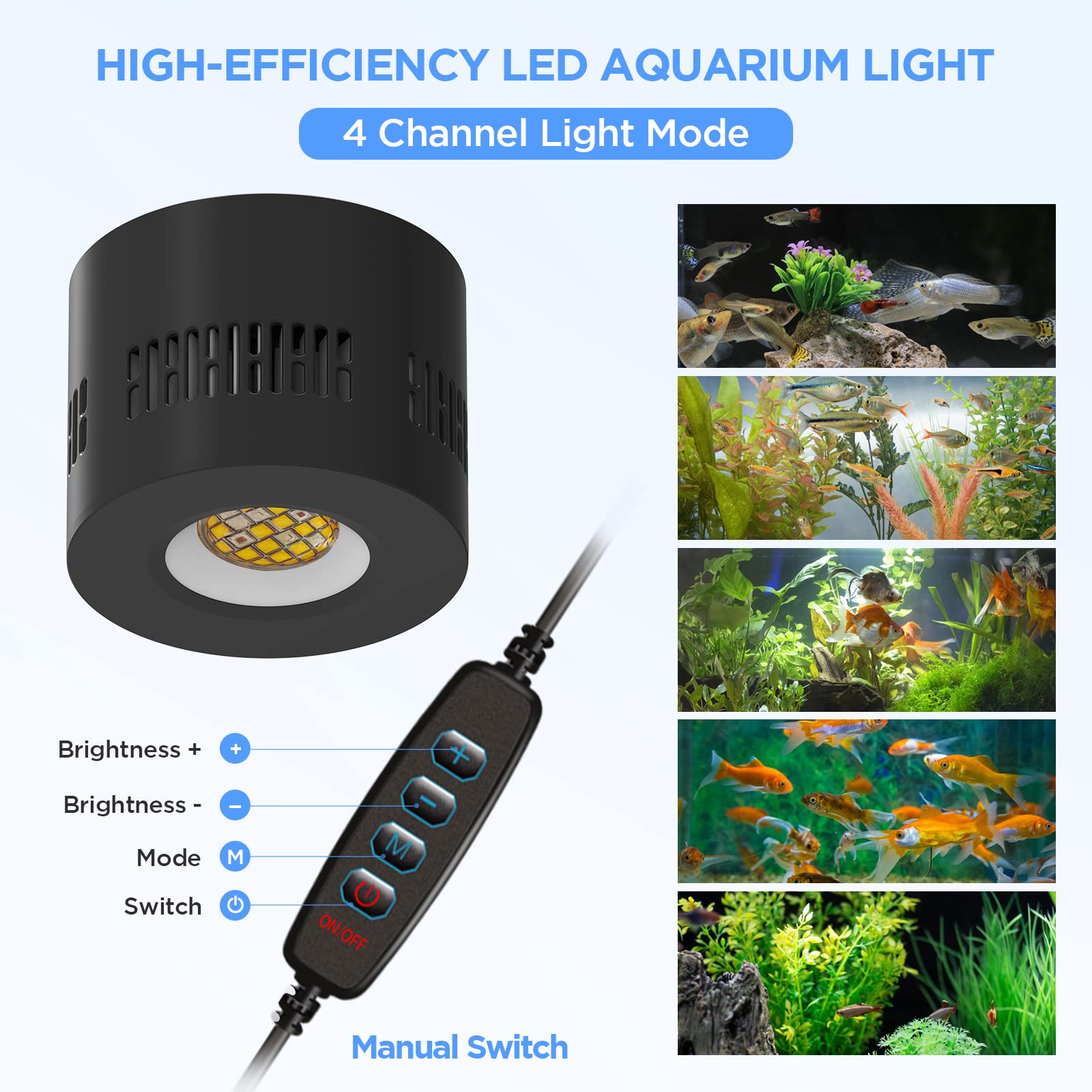 Lominie Led Aquarium Light, Dimmer Remote Control 0-100% Brightness 80W Planted Fish Tank Light Clamp Clip Lamp For Freshwater Refugium Algae Fish Tank With Gooseneck