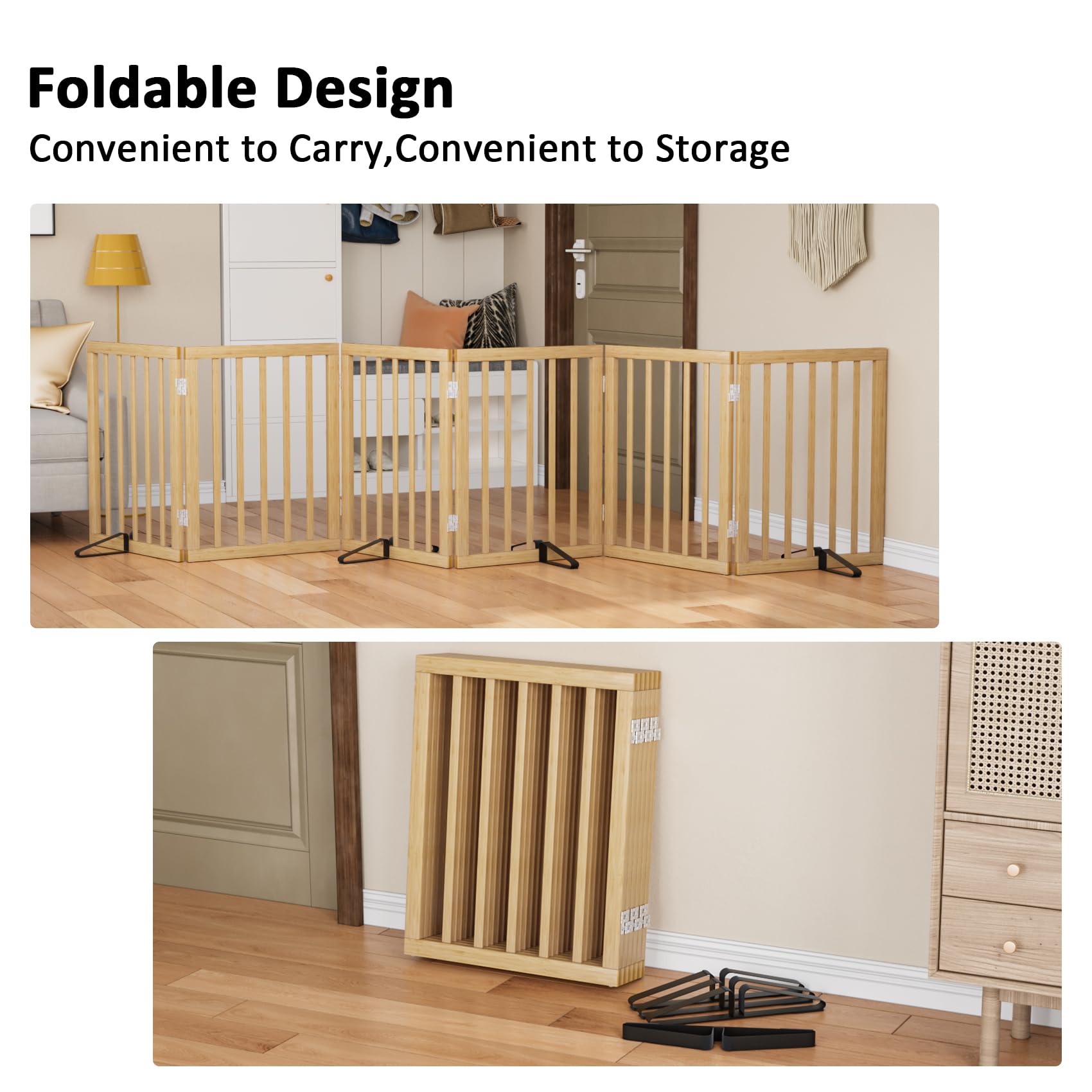 Mino Kesper Extra Wide Dog Gates for Doorways, Bamboo Dog Gates for The House Stairs, Freestanding Pet Gates for Dogs, Doogie Pu