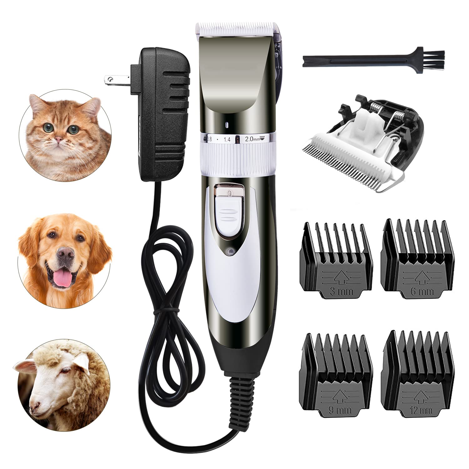 12V Professional Dog Clippers For Grooming, Electric Sheep Shears Pet Grooming Clippers For Thick Coat Heavy Duty Animal Hair Fu