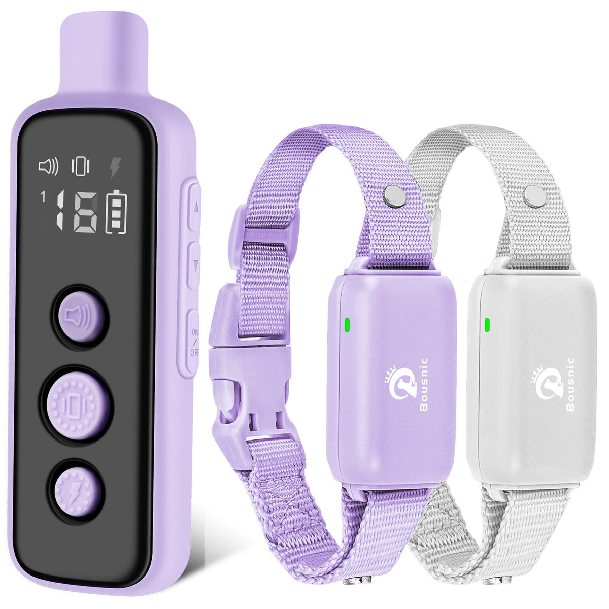 Bousnic Dog Shock Collar For 2 Dogs - (8-120Lbs) Waterproof Rechargeable Electric Dog Training Collar With Remote For Small Medium Large Dogs With Beep Vibration Safe Shock Modes(Purple)