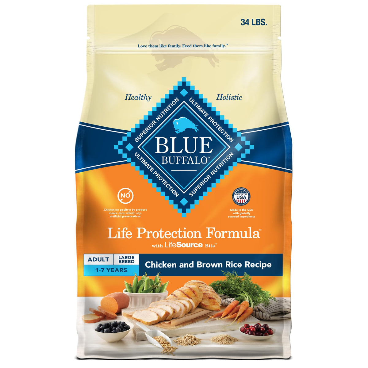 Blue Buffalo Life Protection Formula Large Breed Adult Dry Dog Food, Promotes Joint Health And Lean Muscles, Made With Natural Ingredients, Chicken & Brown Rice Recipe, 34-Lb. Bag