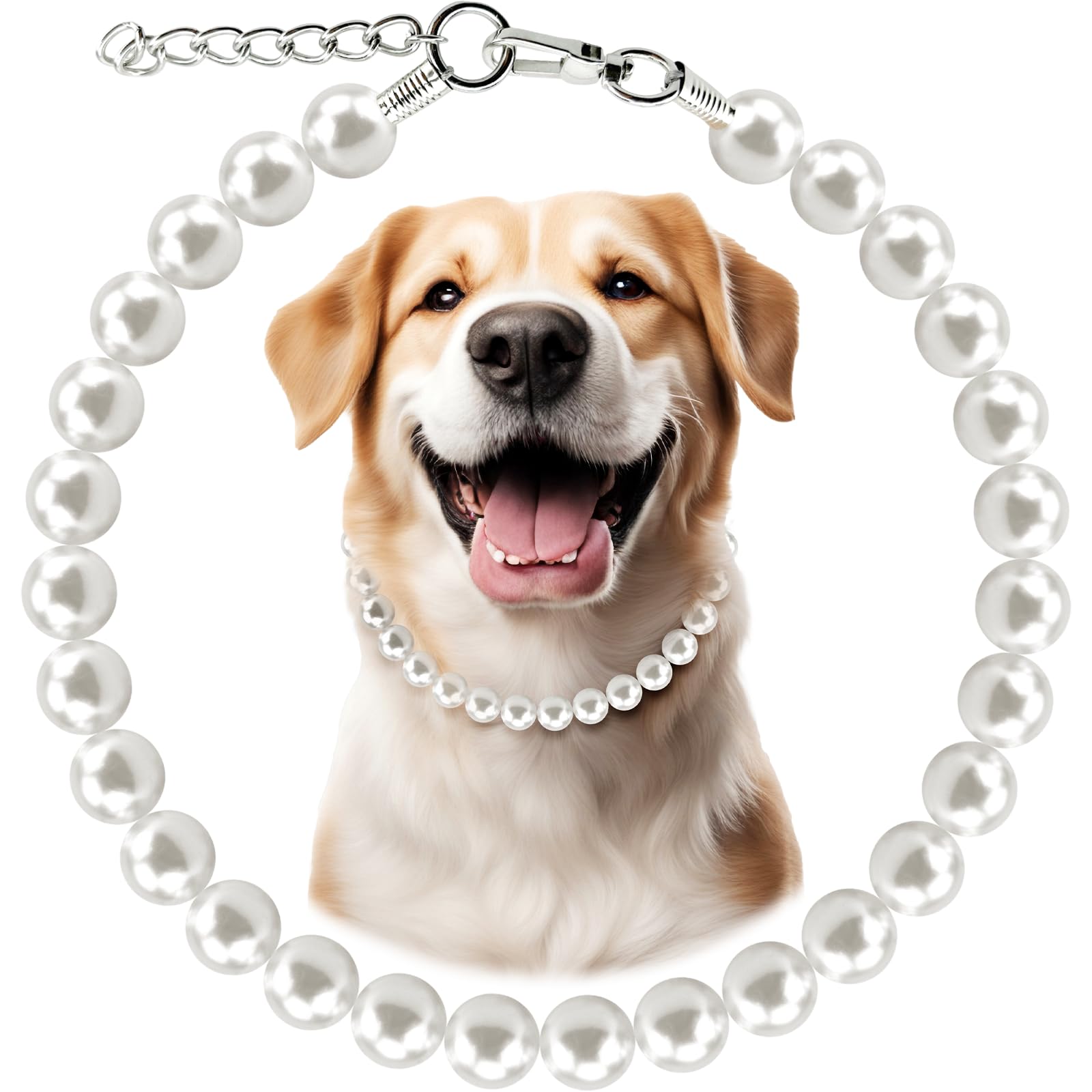 Chunky Pearl Dog Necklace (Beads 19Mm) With Strong Stainless Steel Wire Rope, Elegant Adjustable Pearl Collar Jewellery Accessor