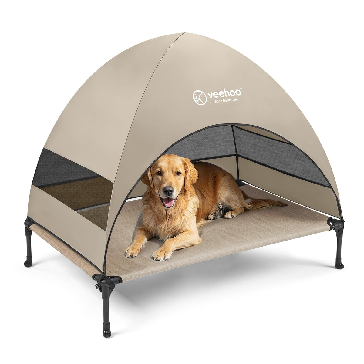 Veehoo Outdoor Dog Bed With Canopy, Cooling Elevated Dog Bed With Removable Shade, Non-Slip Feet, Raised Dog Cot Bed For Large D