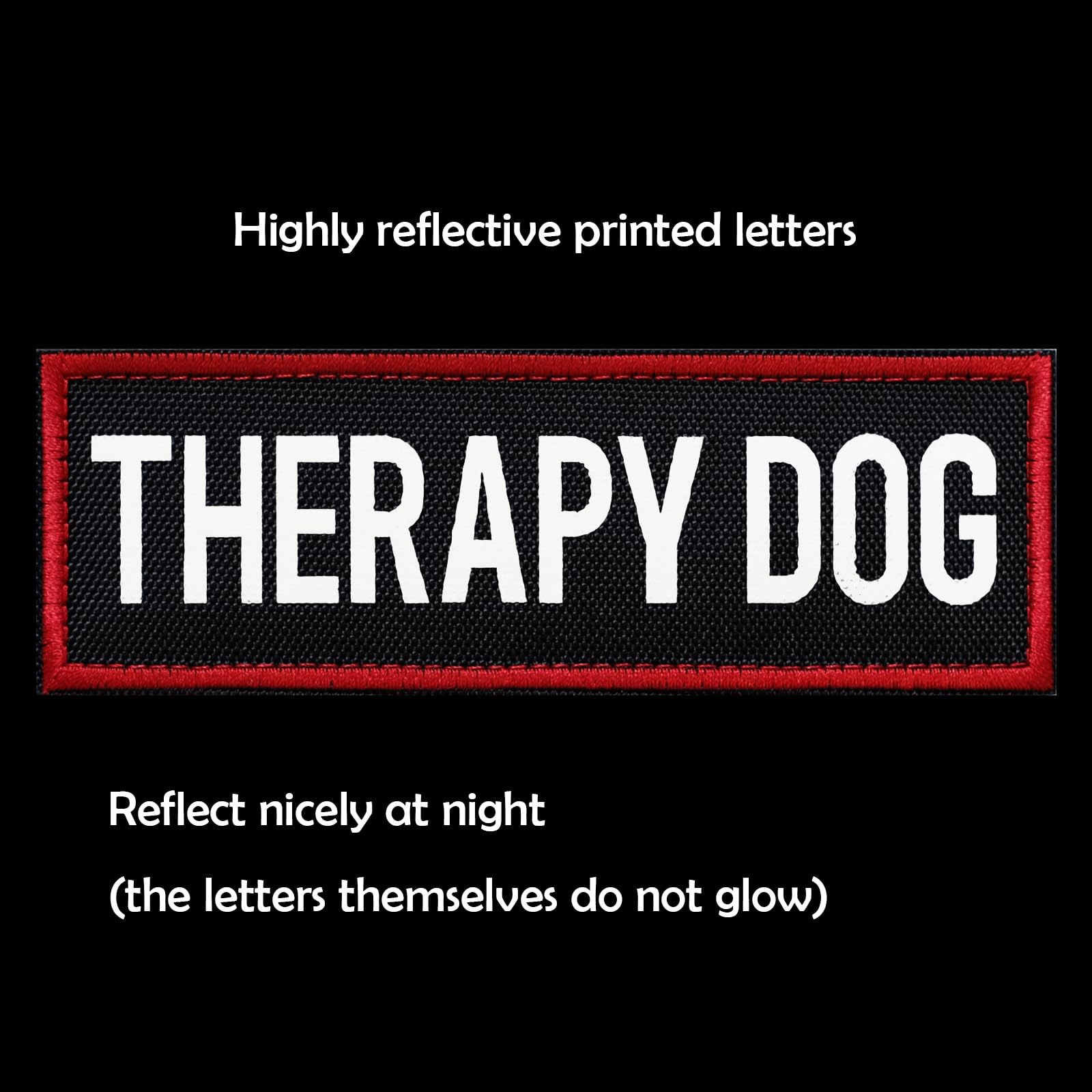 FITZNORA 2 Pcs Reflective Therapy Dog Patch Set with Hook and Loop Fastener, Embroidered Border with Printed Letters Patch for D