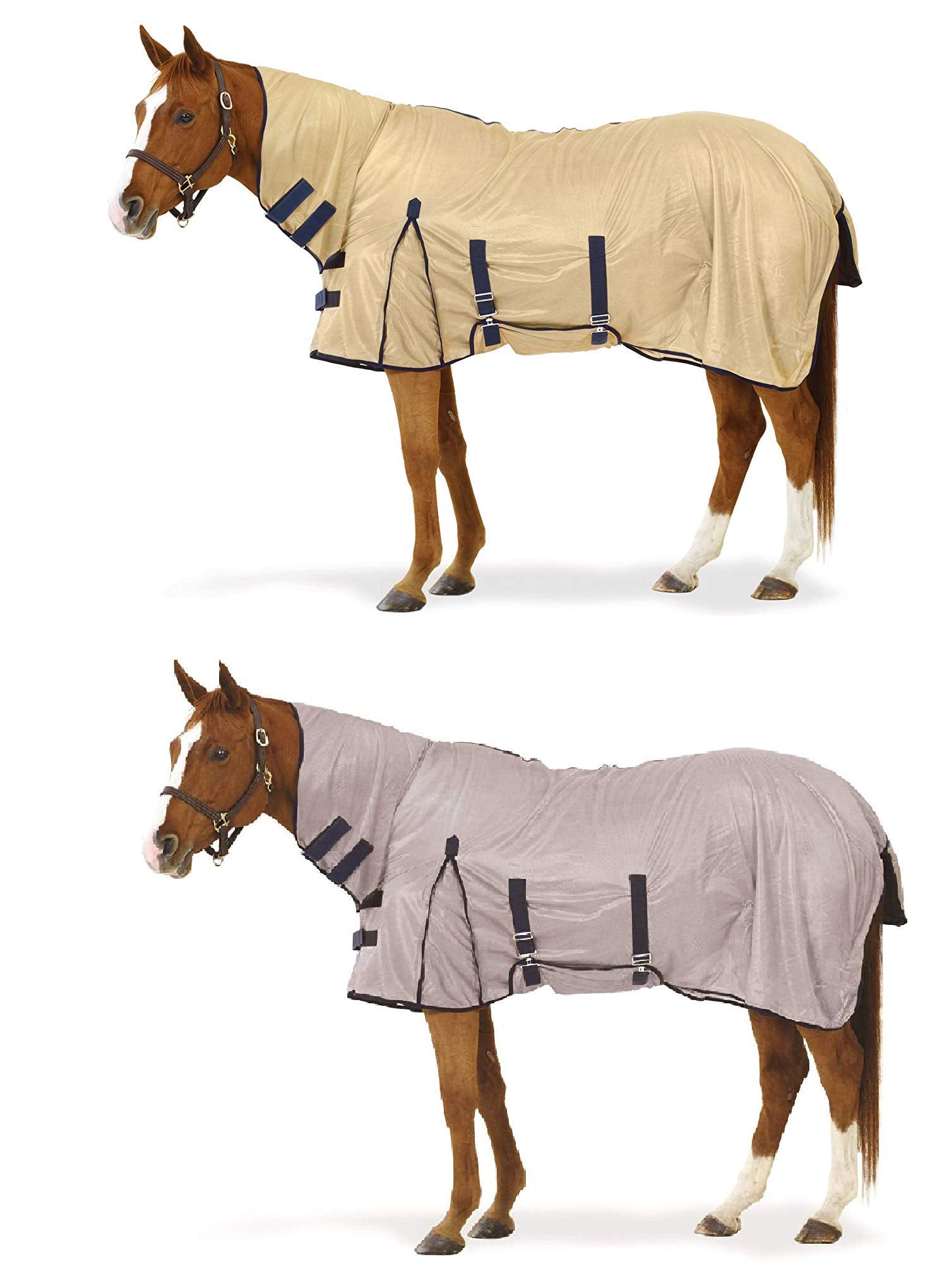 Equiessentials Softmesh Combo Fly Sheet With Belly Band And Attached Neck Cover, Tan/Navy, 78