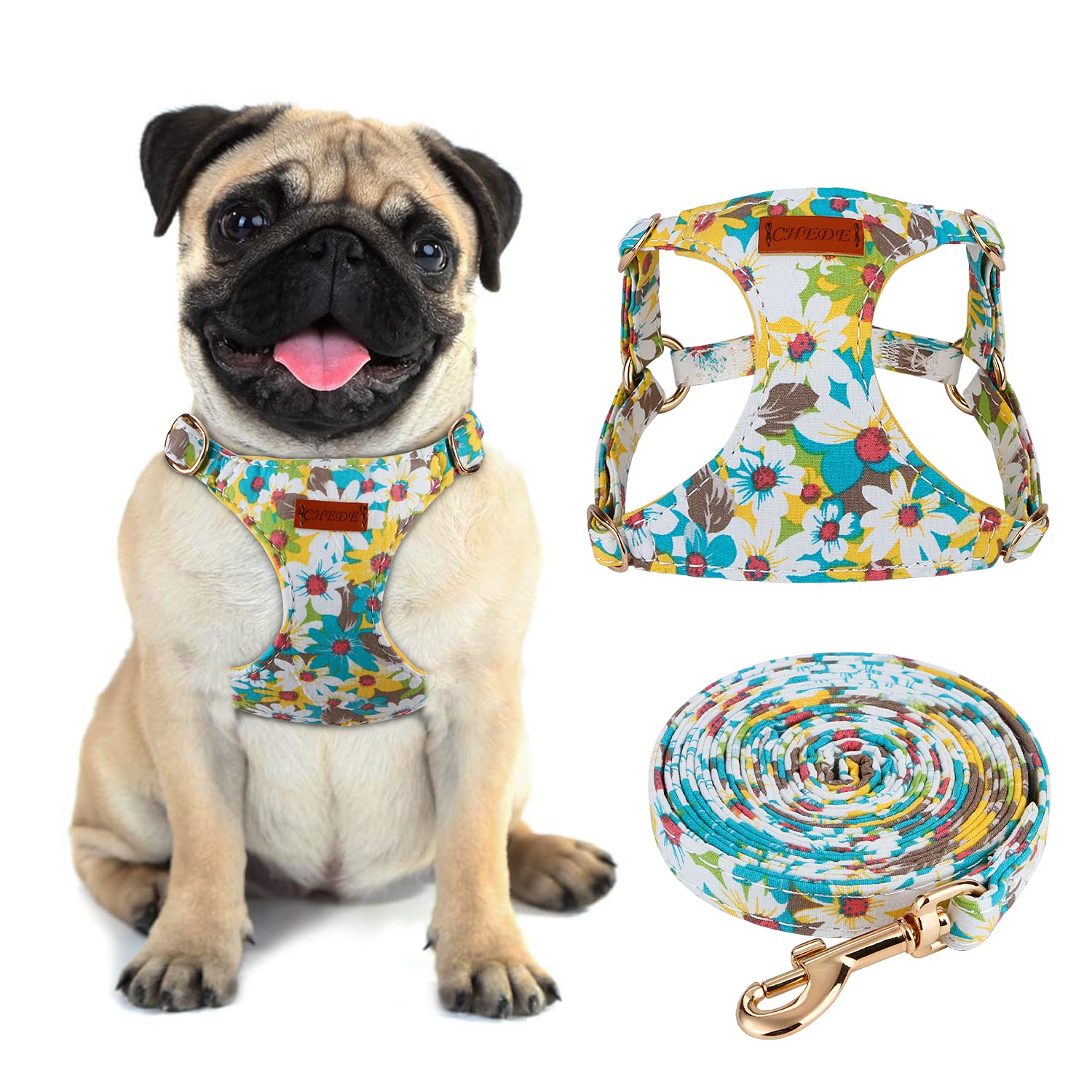 Chede No Pull Floral Pattern Dog Harness- Lightweight And Soft Dog Harness, Adjustable Small Dog Harness And Leash Set, With Dog Leash, Suitable For Puppy Small And Medium-Sized Dog
