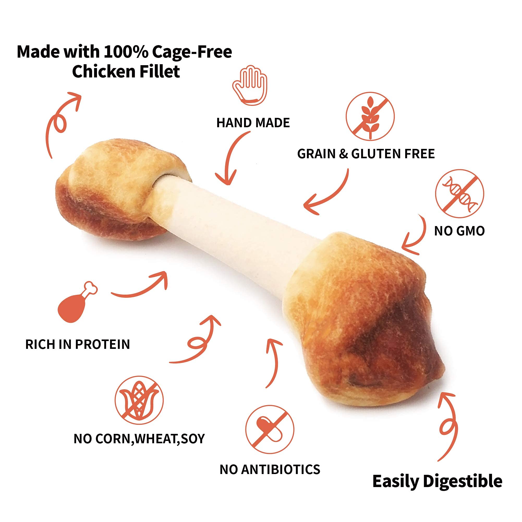 LuvChew Chicken Dog Chew Bones Medium, Rawhide Free, Grain Free, Made with Real Chicken & Wholesome Vegetables, Knotted Bones Me