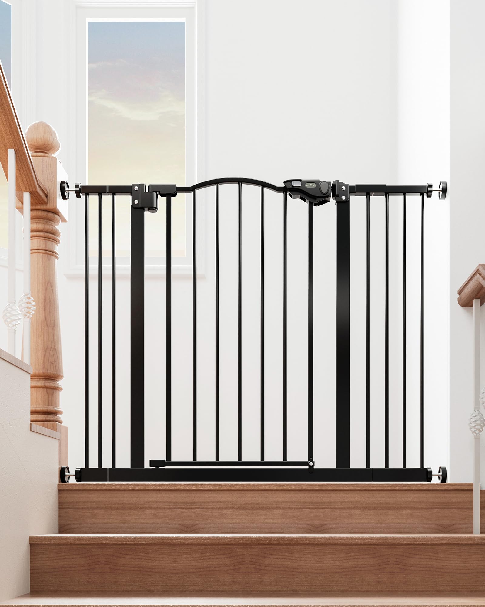 Innotruth 29-39.6” Baby Gate For Stairs & Doorways, 30' Tall Dog Gate For Pets, Dual-Lock Safety And One Hand Opening Design, Pet Gate For Hallways, Outdoors, Wall-Friendly Install, Pure Black