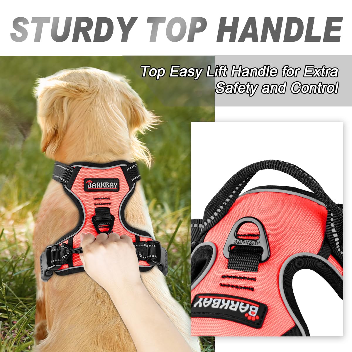 BARKBAY No Pull Dog Harness Front Clip Heavy Duty Reflective Easy Control Handle for Large Dog Walking(Light Pink,XS)