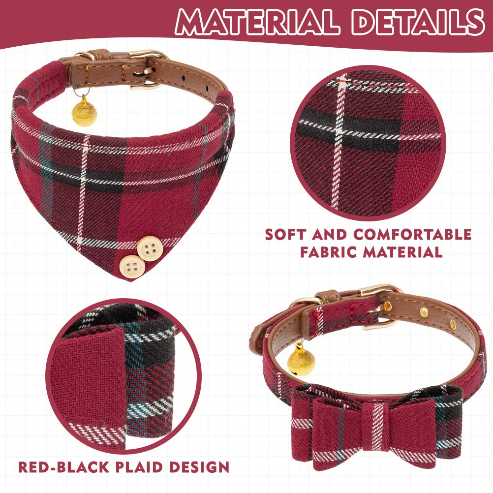 Expawlorer Dog Collar And Leash Set - Classic Plaid Dog Bow Tie And Dog Bandana Collar With Bell, Dog Leash Tangle Free, Adjusta