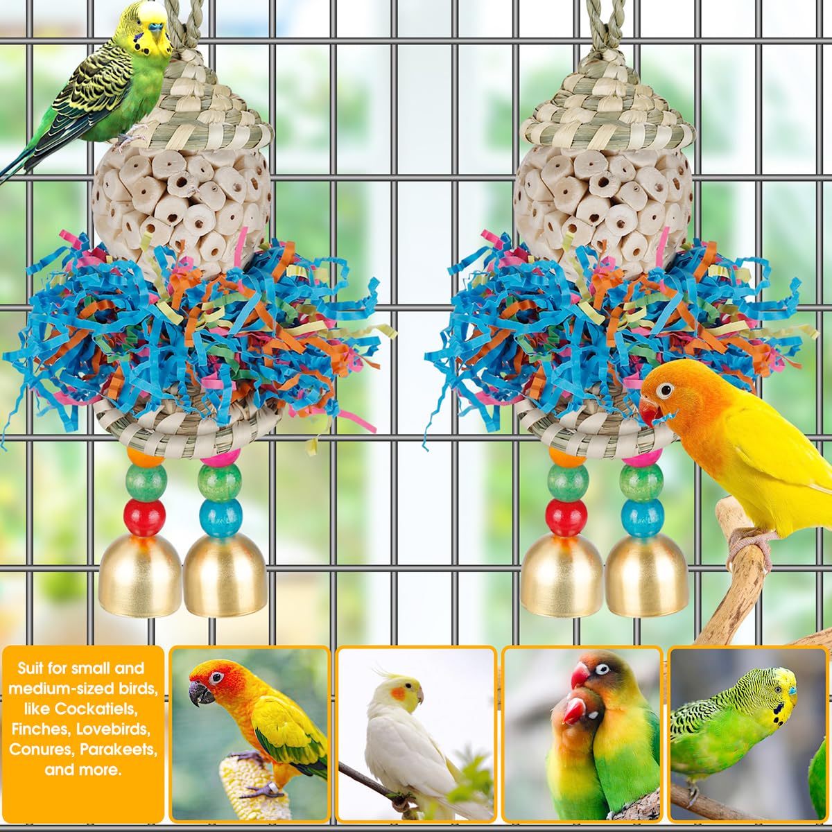 Bbjinronjy Conure Toys,2Pcs Bird Toy Parrot Foraging Shredder Hanging Toys Sola Balls With Bell For Small Parrots Parakeets Cock