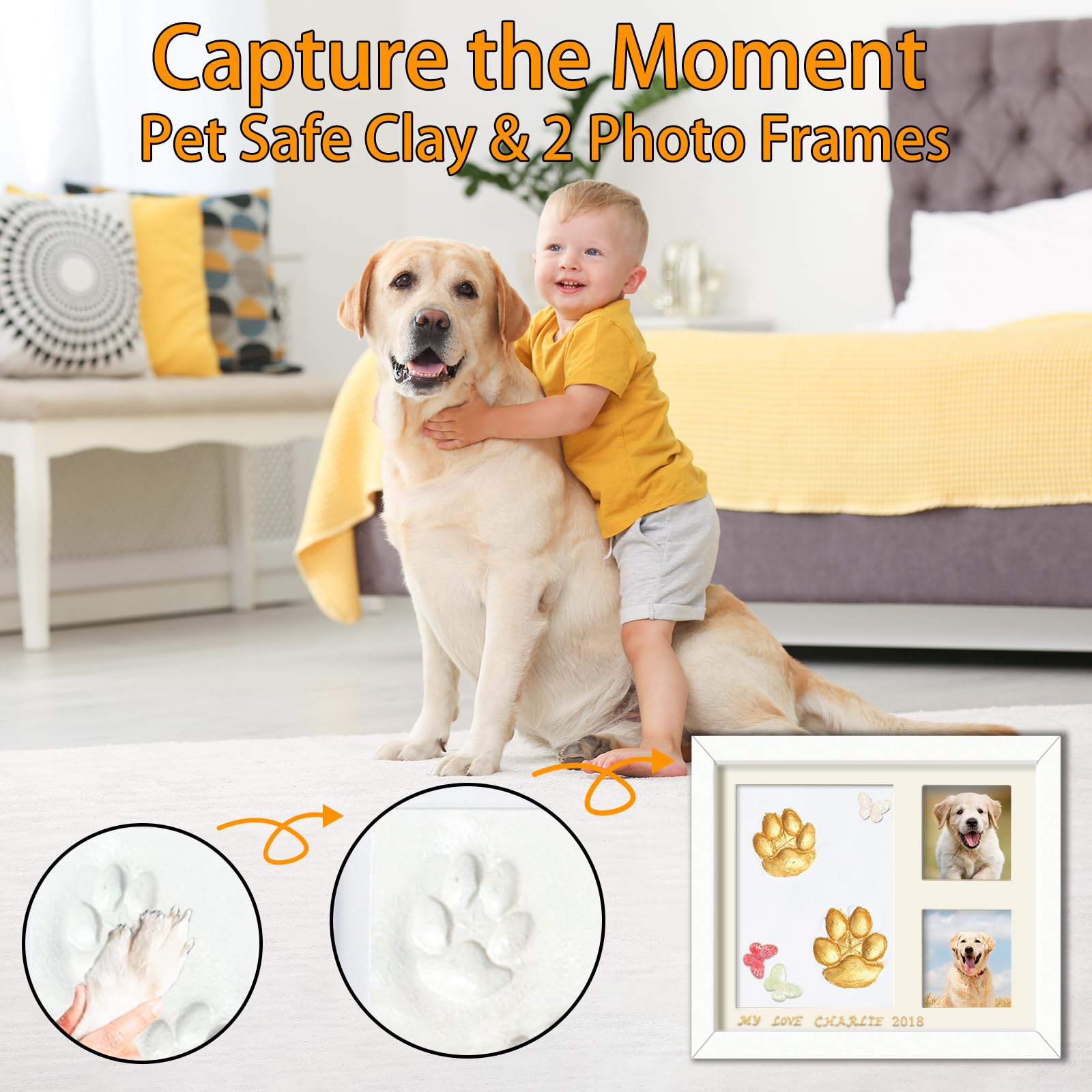 Dog Paw Print Kit, Pet Cat Paw Printing Impression Kit With Paint Dec, Soft Clay Footprint Kit Keepsake, Wooden Pawprint Ink Mem