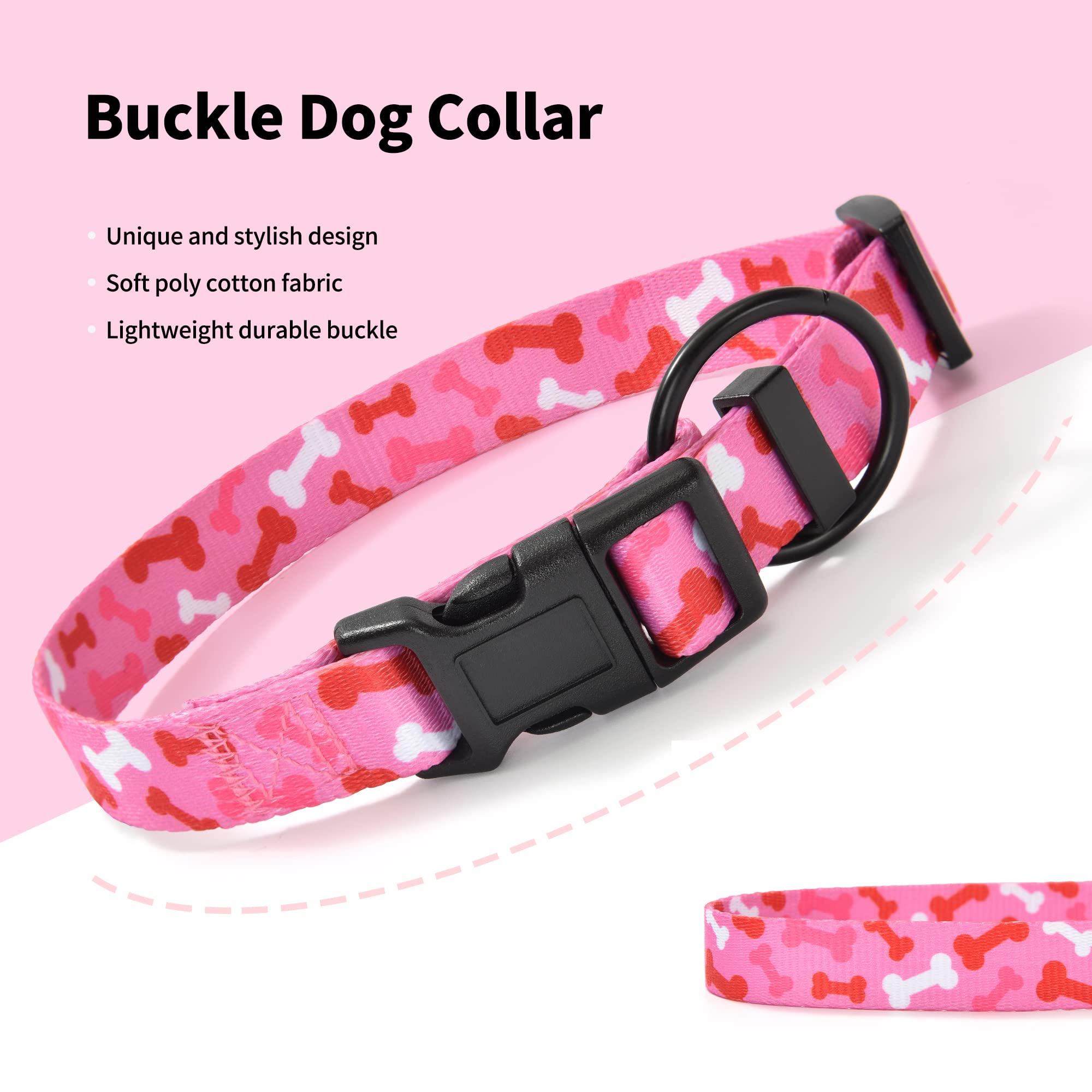 Mile High Life Dog Collar | Nylon Puppy Collars W Cute Patterns | Lightweight Girl Dog Collar | Boy Dog Collar For Small/Medium/Large Dogs (Pink Bone, Large)