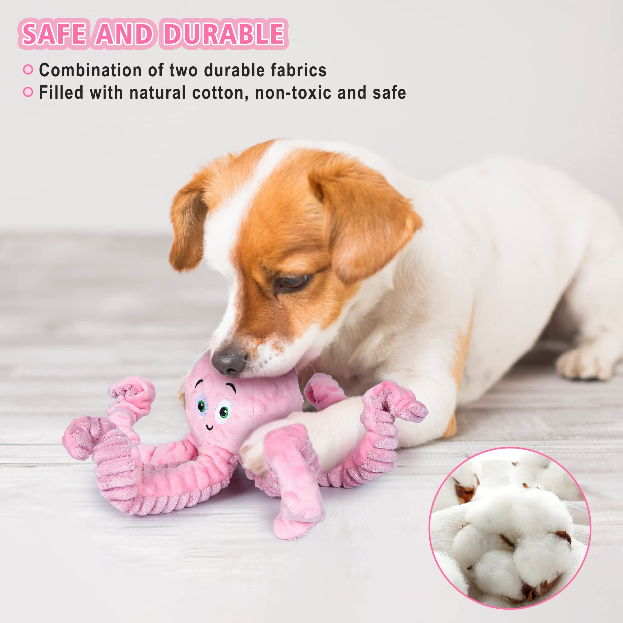 Buypow Dog Squeaky Toys Octopus - Tough Plush Large Medium & Small Dog - Stuffed Animals Puppy Toys - Funny Cute Dog Birthday Pr