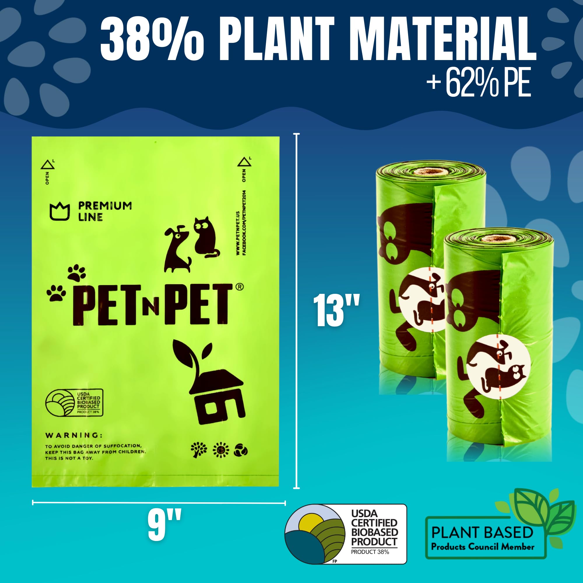 Pet N Pet 360 Counts, Unscented Dog Poop Bags Rolls, 38% Plant Based & 62% Pe Poop Bags For Dogs, 24 Rolls Extra Thick Dog Waste Bag, Doggie Poo Bag