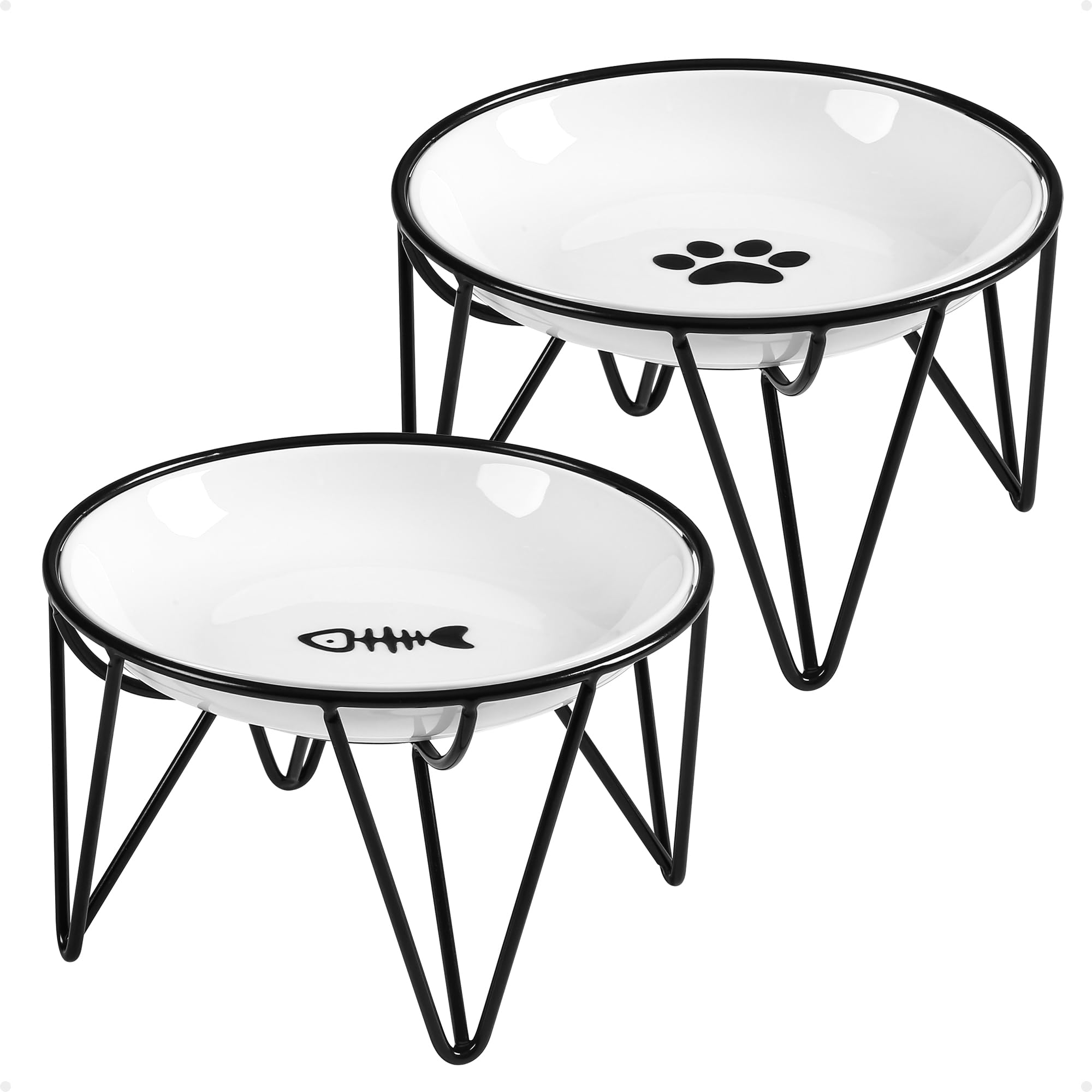 Kitwinney Ceramic Cat Bowls, 2 Pack - Raised, Whisker Friendly, Anti-Vomiting Cat Food Plates - Hygienic, Secure Material, Elega