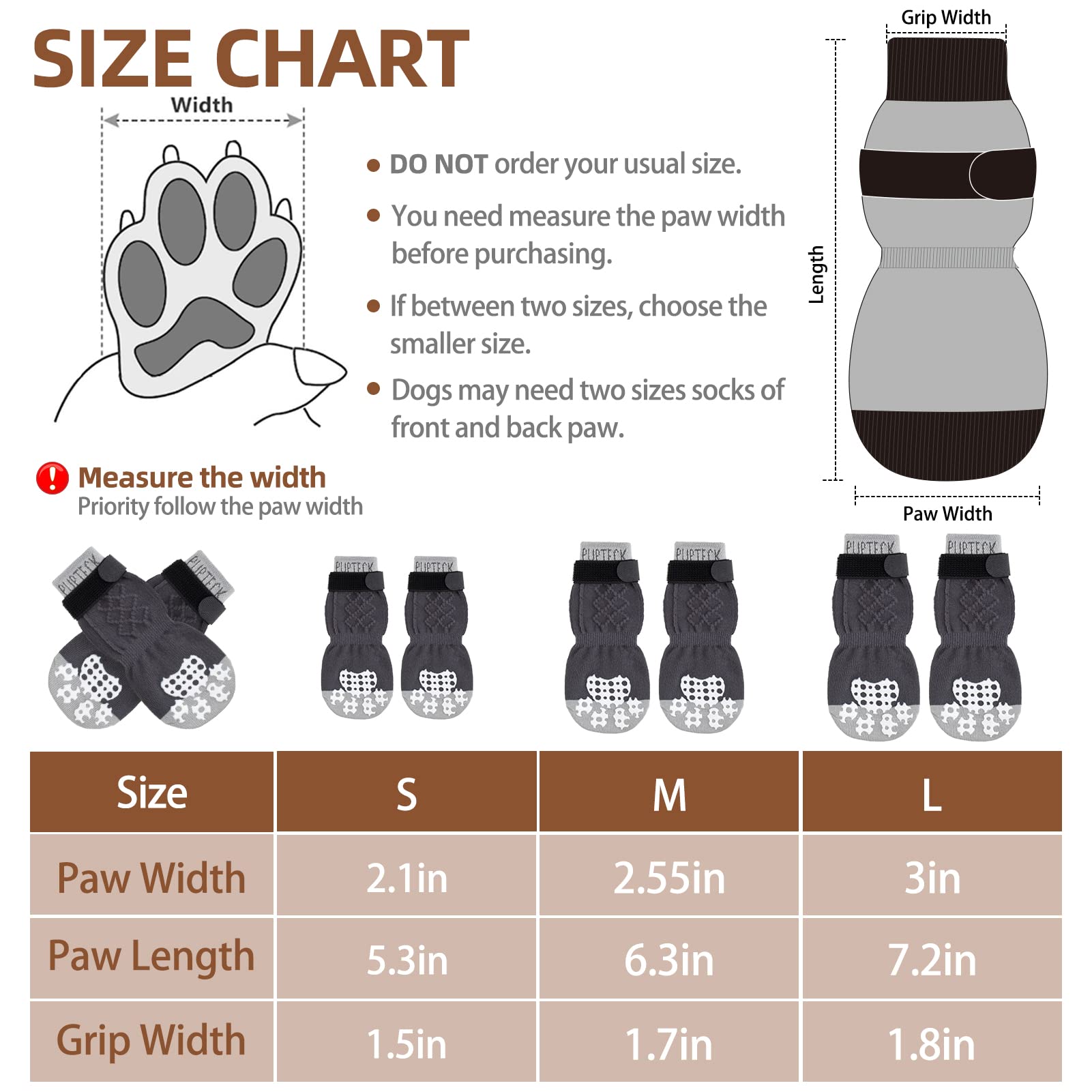 Pupteck Comfortable Anti-Slip Dog Socks 3 Pairs Soft Pet Paw Protection For Indoor Wear, Elastic Magic Straps For Small Medium Large Doggies Traction Control