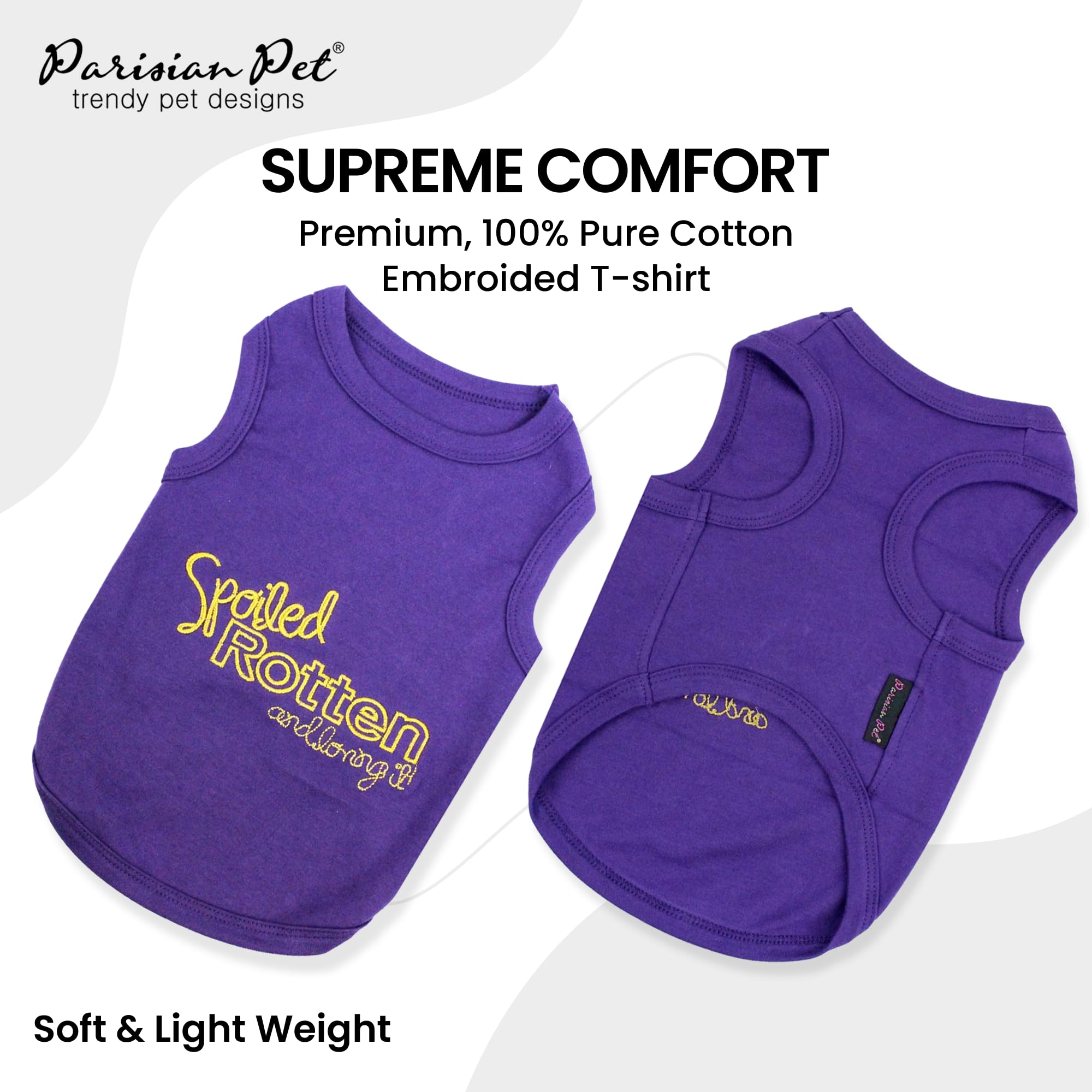 Parisian Pet Dog T-Shirt - Embroidered Spoiled Rotten Dog Clothes - 100% Cotton, Sleeveless Pet Vest - Machine Washable Shirts F