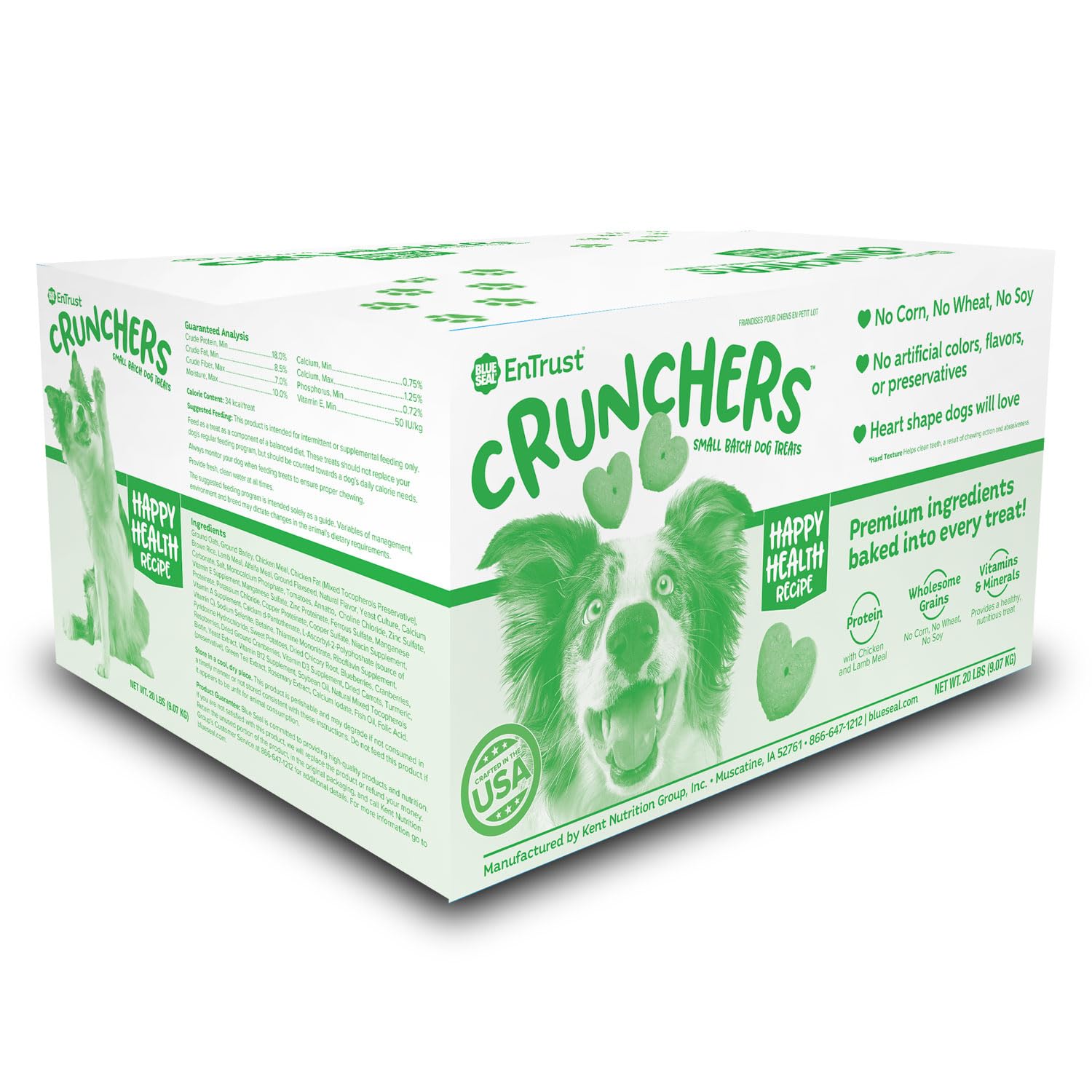 Blue Seal EnTrust CRUNCHERS Dog Treats Heart Shaped | Premium Ingredients | Happy Health Recipe | 20 LB Box