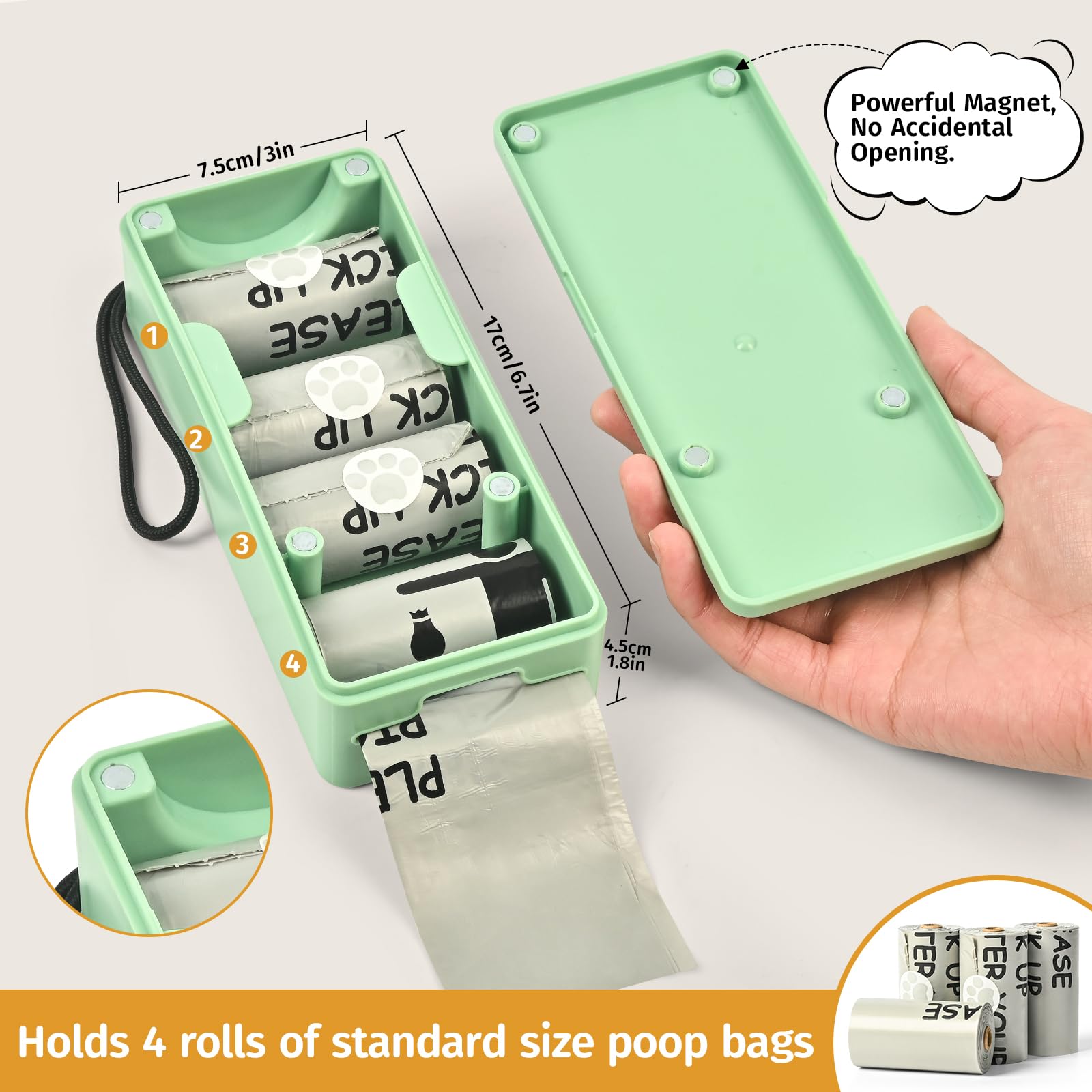 Qeerable Dog Poop Bag Dispenser, Wall-Mounted Dog Bag Dispenser Outdoor Or Indoor For Doggy And Pets, Green Dog Poop Bag Holder