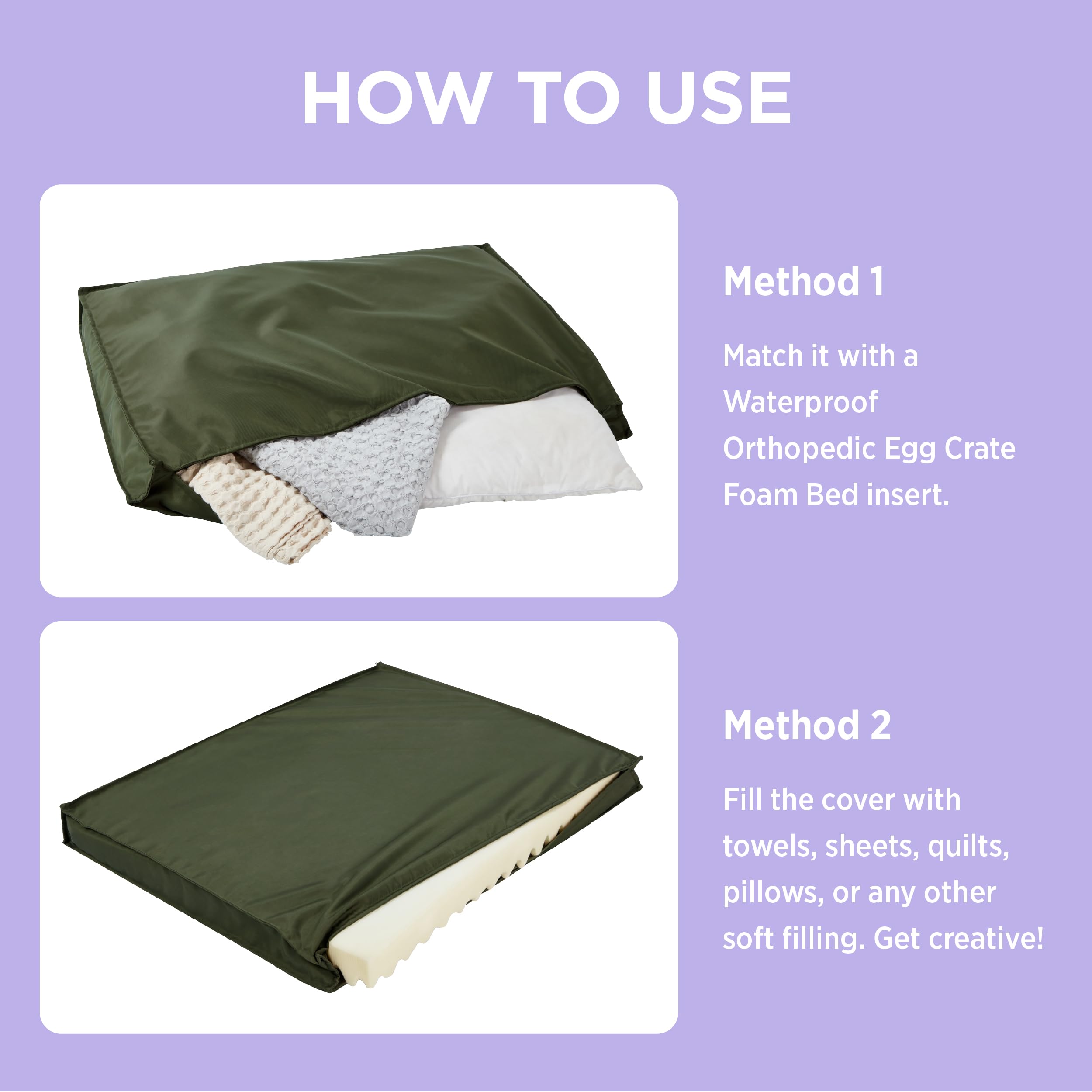 Lesure Water-Resistant Dog Bed Cover - Large Washable Replacement Cover For Pet Mat 36X27X3 Inches, Green