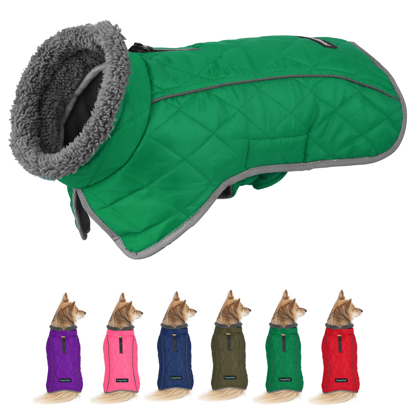 Fragralley Winter Coat - Windproof, Adjustable, Waterproof Dog Jacket - Turtleneck Clothes Doggie Cold Weather Vest - Fleece - G