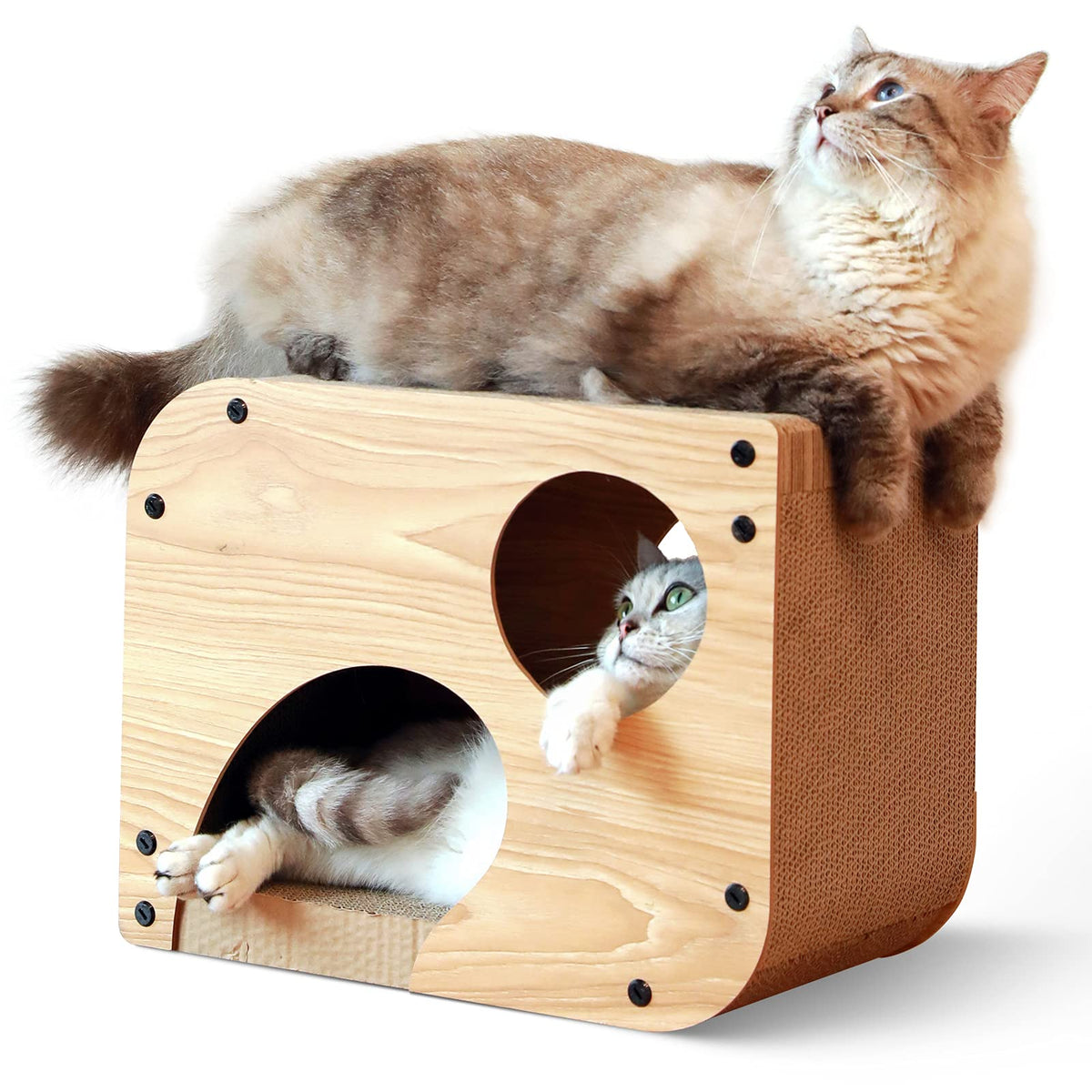 Fukumaru Cat Scratcher Lounge, 17.3 X 9.8 X 13.4 Inches Vertical And Horizontal Cardboard Cats House, Cat Scratching Post For In