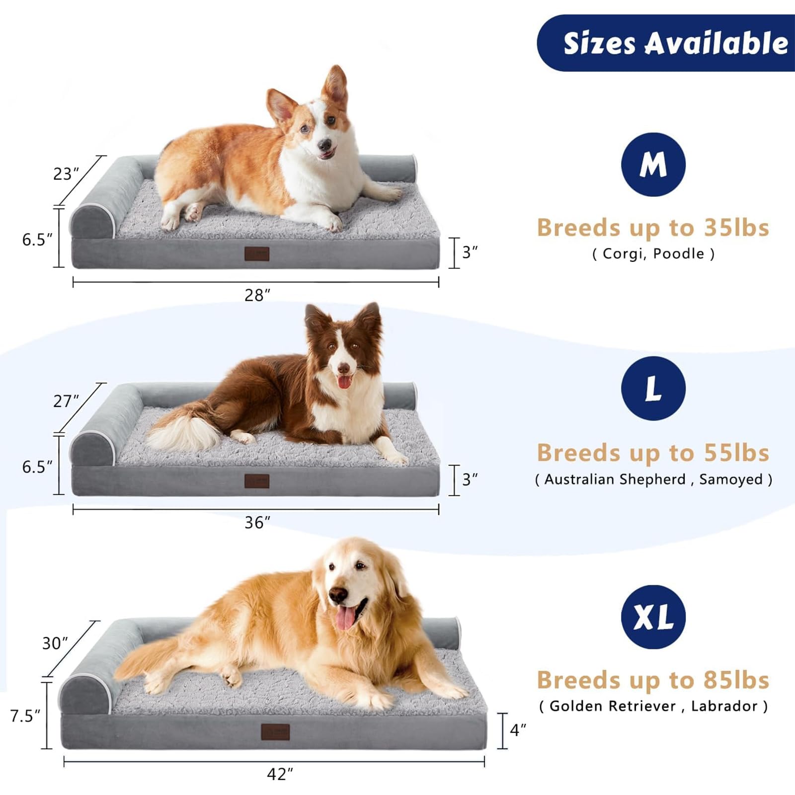 Western Home Orthopedic Dog Beds Medium Sized Dog, Pet Sofa Bed With Removable Washable Cover, Egg Foam Support, Bolster Cushion
