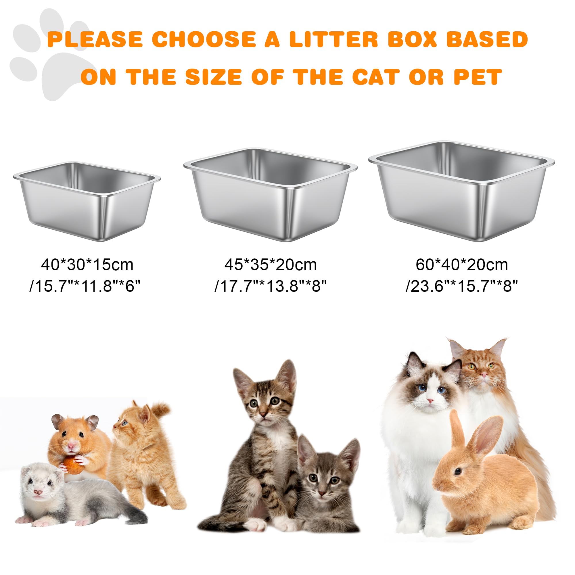 2 Pack 8'' Deep Large Litter Box Stainless Steel Metal Cat Litter Box Easy To Clean,Non-Stick,Suitable For Indoor And Outdoor Pe