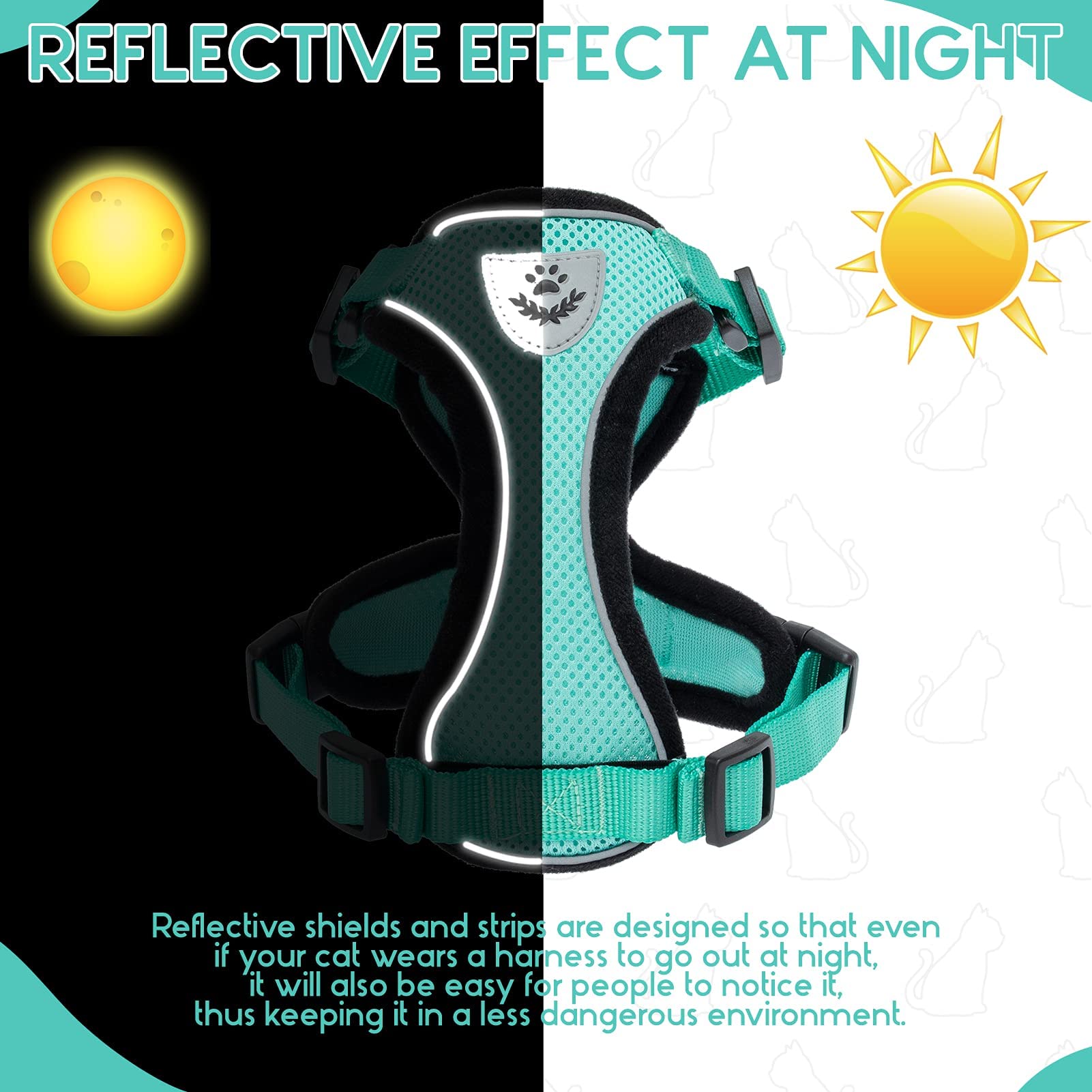 Pupteck Reflective Cat Harness And Leash Set Escape Proof - Pet Vest Harness For Cats Small Dogs Rabbits Bunny Adjustable Travel Walking Outside