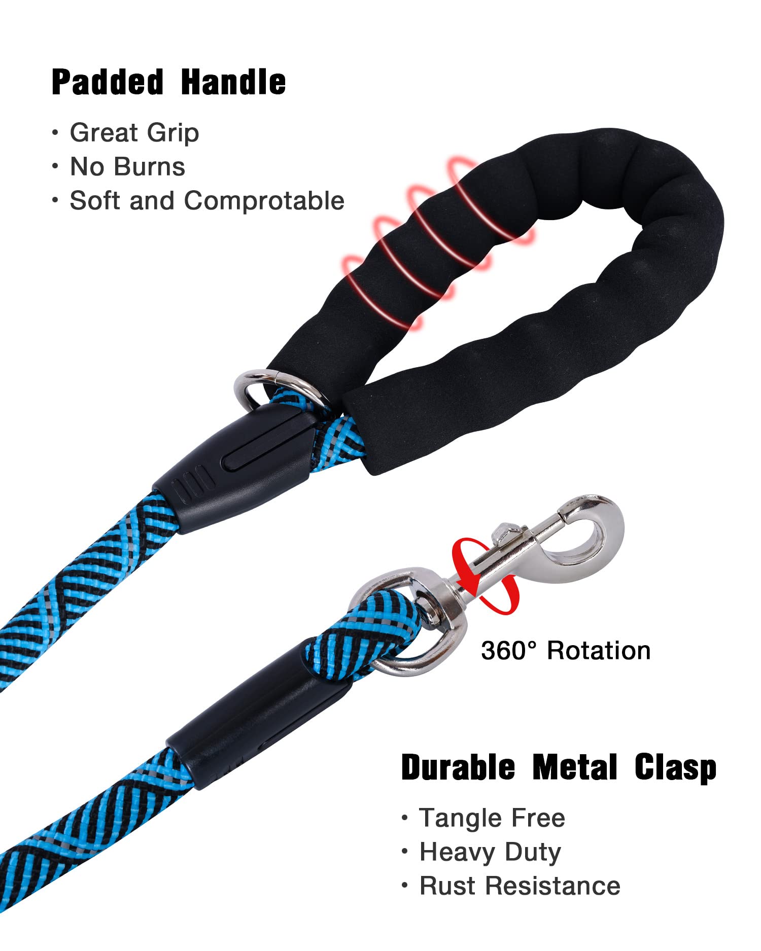 Long Dog Leash With Reflective Threads 15Ft 20Ft 30Ft 50Ft,Heavy Duty Bungee Dog Leashes For Small Medium Large Dogs,Shock Absorbing Training Leash For Walking,Hunting,Camping&Yard