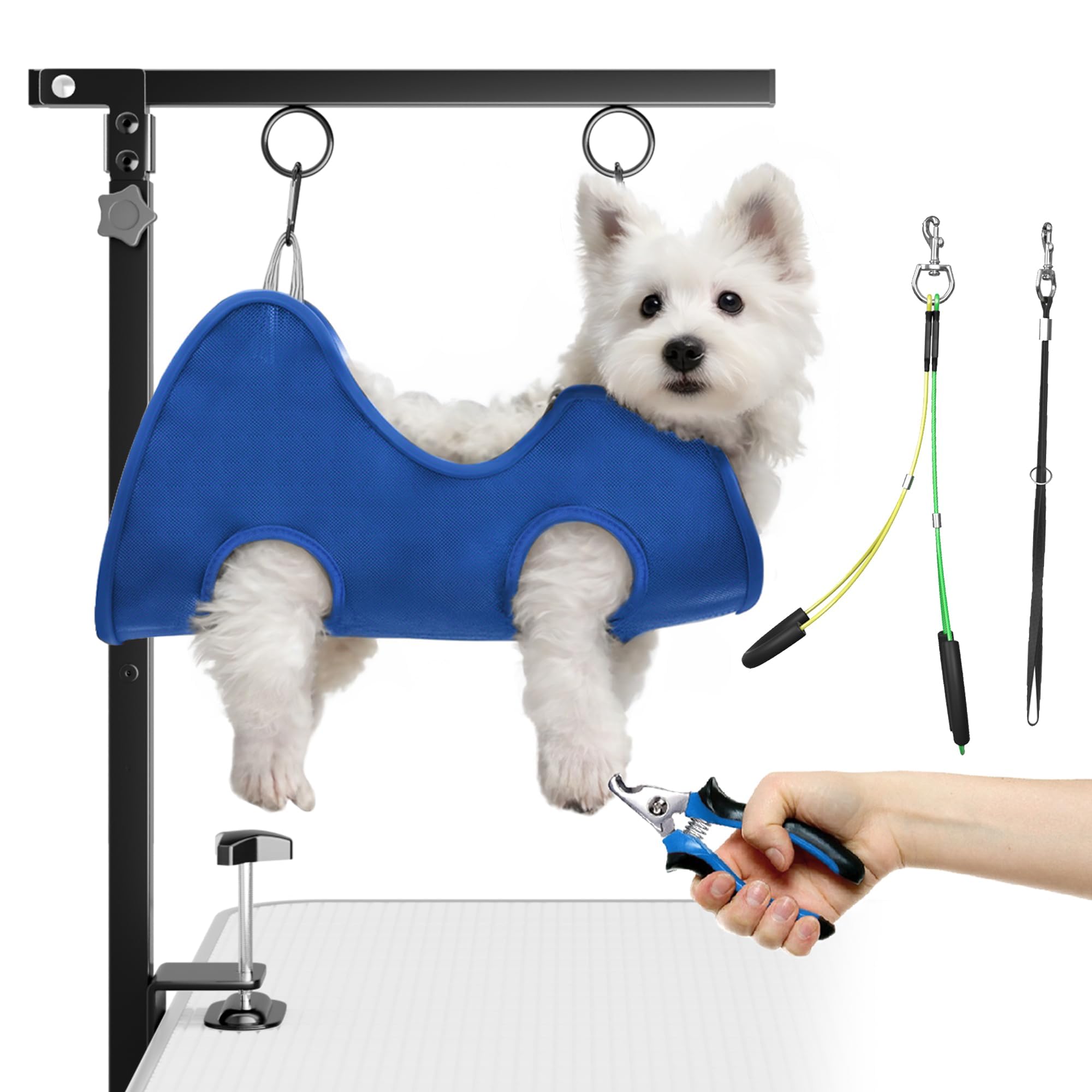 Foldable Dog Grooming Arm With Clamp: Adjustable Height 26''-40'', Dog Grooming Table Arm With Hammock And No-Sit Holder, Groomi