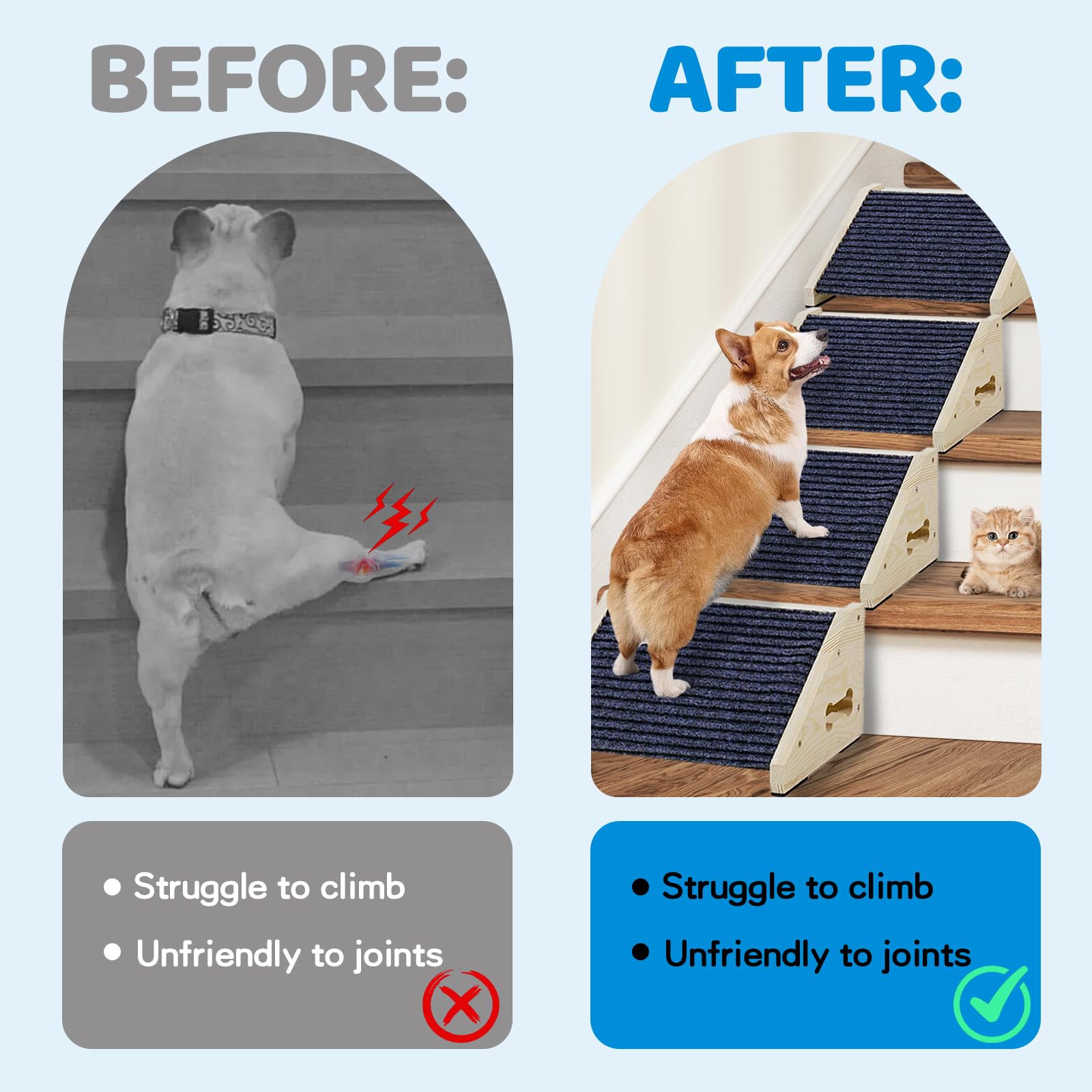 Dog Ramps For Stairs, Wooden Pet Ramp Stairs For Small Medium Large Dogs, Non-Slip Dog Pet Steps For Any Staircase, Stair Ramp F