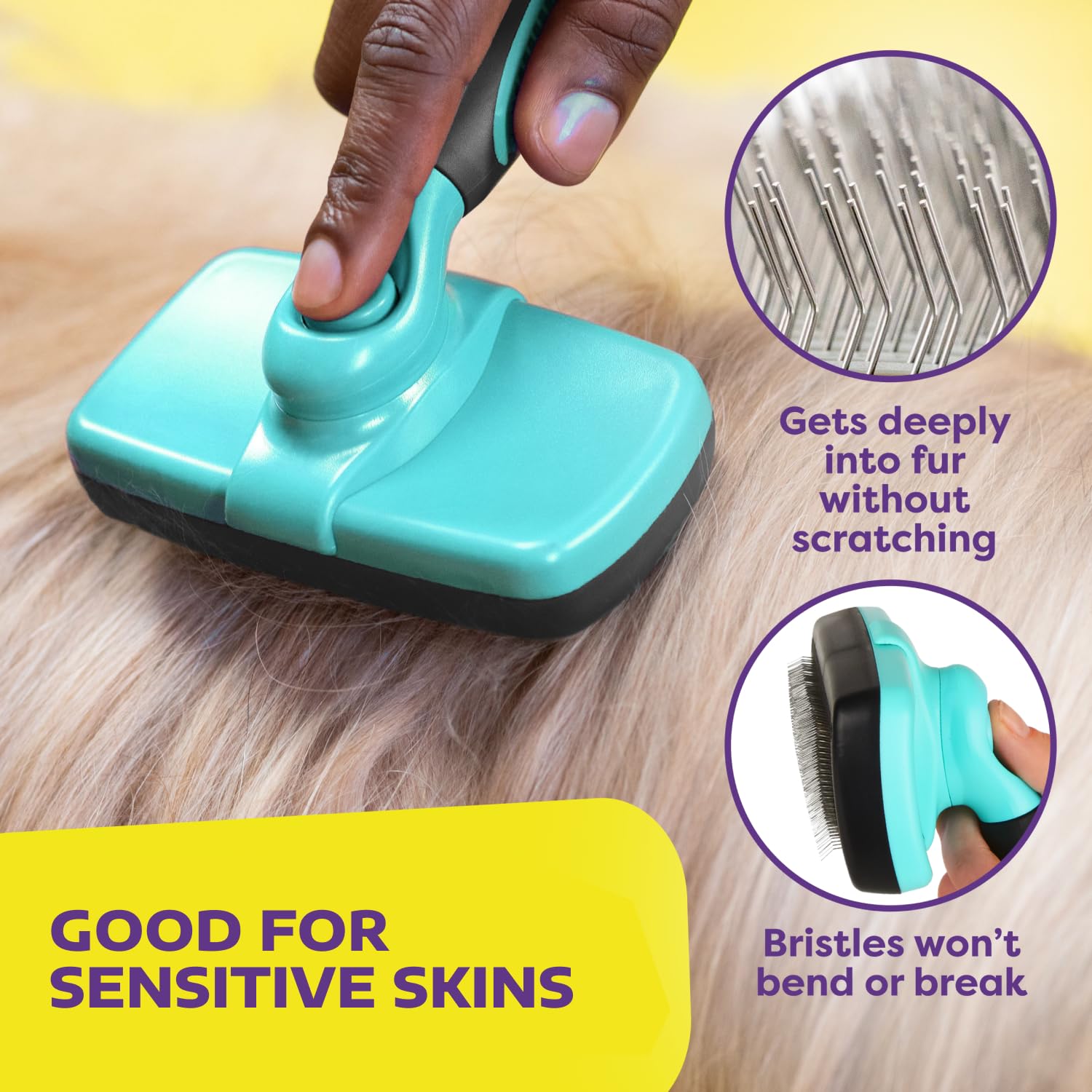 Hertzko Dog Brush For Shedding - Self Cleaning Slicker Brush For Dogs And Cats - Gently Removes Loose Hair, Tangles, And Dirt - Grooming Brush Suitable For Long Or Short Coats - Aqua